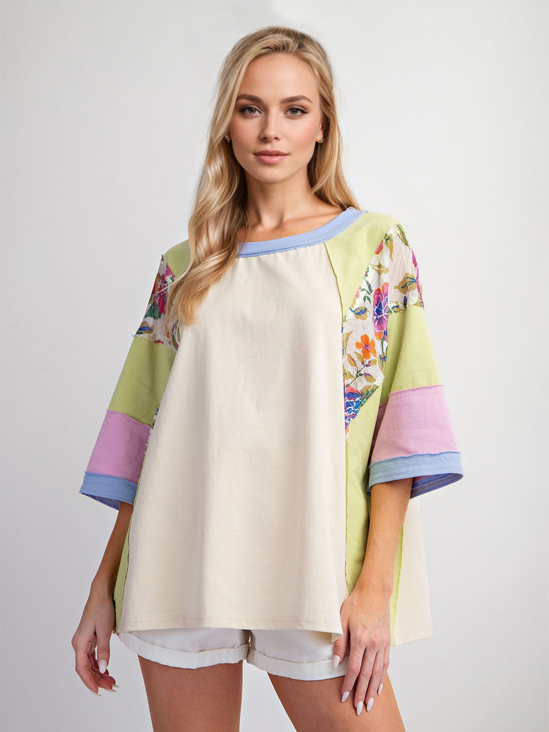 Color Block Printed Three-Quarter Sleeve Top-TOPS / DRESSES-[Adult]-[Female]-2022 Online Blue Zone Planet