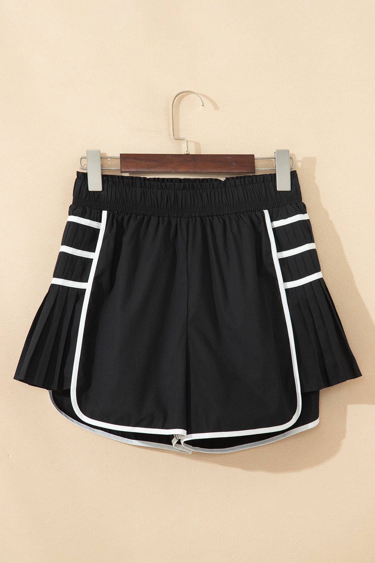 Black Contrast Trim Pleated Casual Active Shorts-Bottoms/Casual Shorts-[Adult]-[Female]-2022 Online Blue Zone Planet
