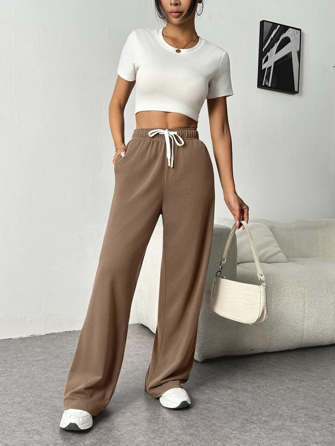 Blue Zone Planet | Drawstring Wide Leg Pants with Pockets-TOPS / DRESSES-[Adult]-[Female]-Taupe-S-2022 Online Blue Zone Planet