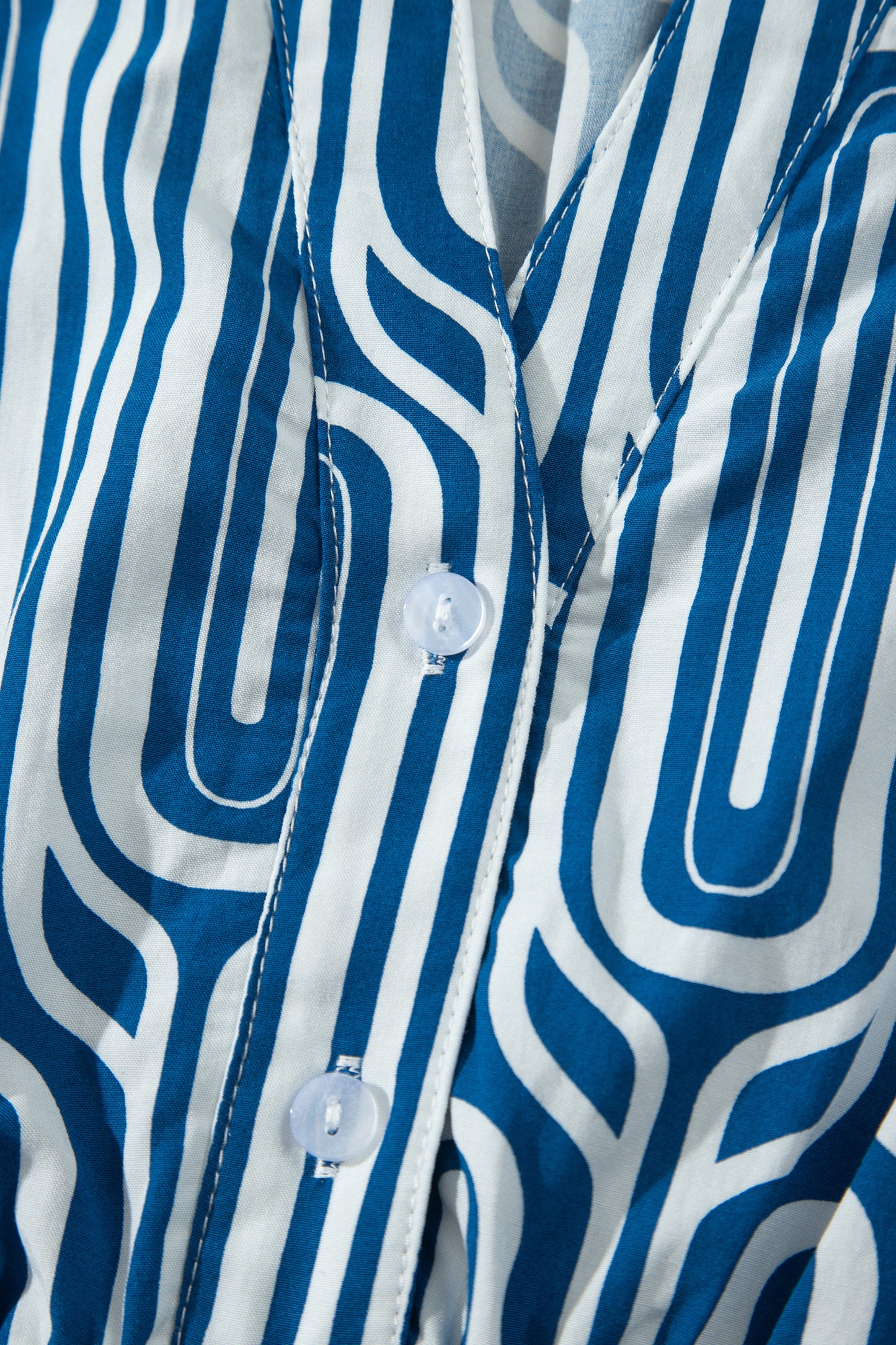 Blue Geometric Print Short Sleeve Drawstring Shirt Collar Dress-TOPS / DRESSES-[Adult]-[Female]-2022 Online Blue Zone Planet