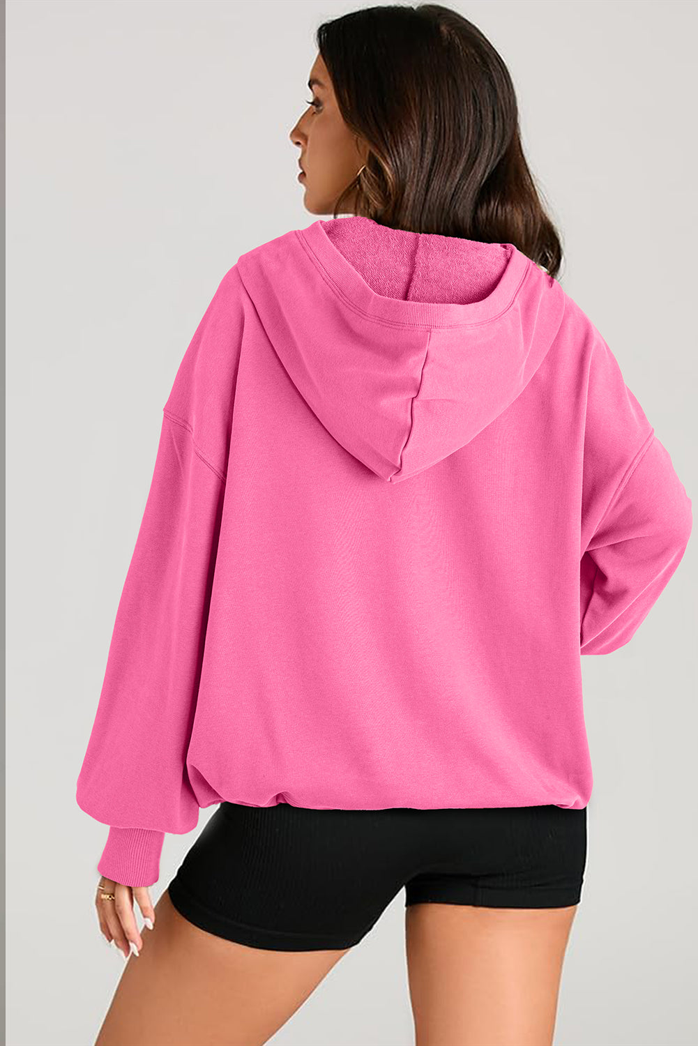 Pocketed Half Zip Long Sleeve Hoodie-HOODIES-[Adult]-[Female]-2022 Online Blue Zone Planet