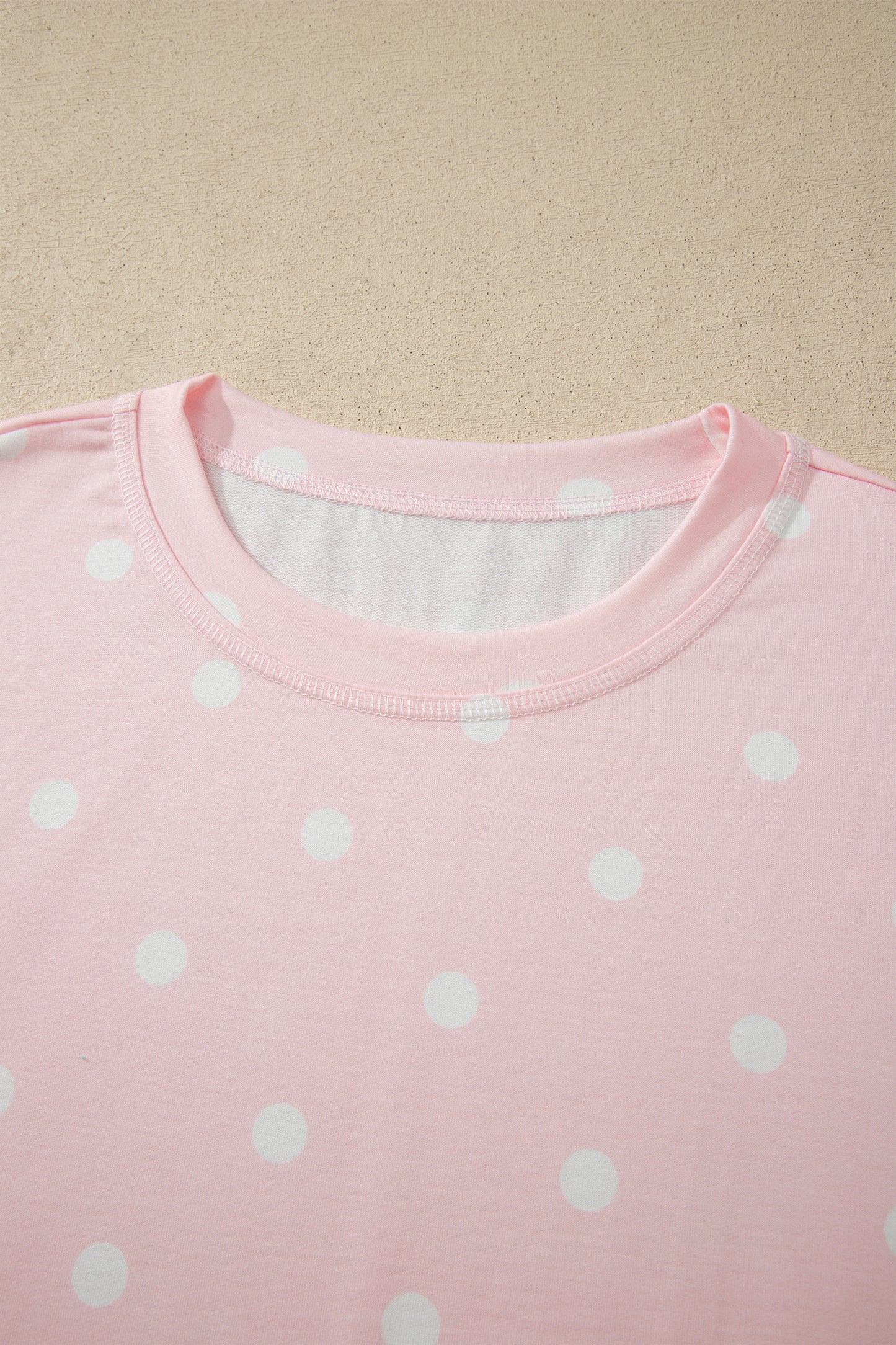 White Exposed Seam Detail Polka Dot Loose Tee Drawstring Shorts Set-Two Piece Sets/Short Sets-[Adult]-[Female]-2022 Online Blue Zone Planet