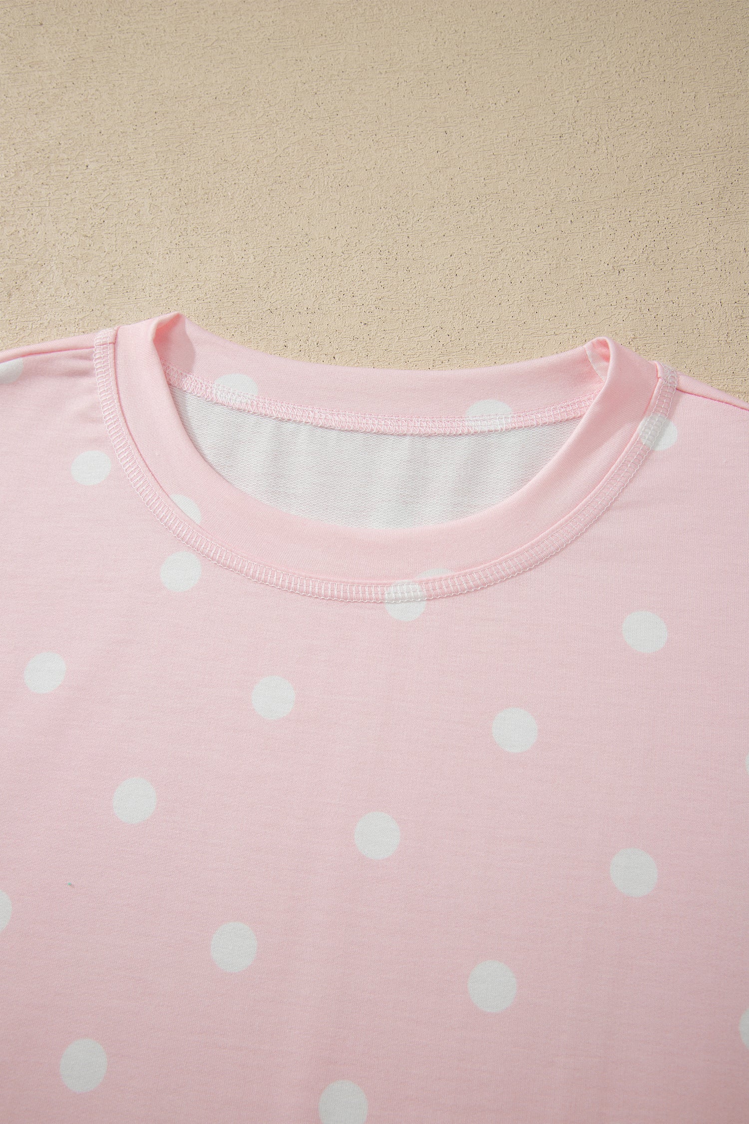 White Exposed Seam Detail Polka Dot Loose Tee Drawstring Shorts Set-Two Piece Sets/Short Sets-[Adult]-[Female]-2022 Online Blue Zone Planet