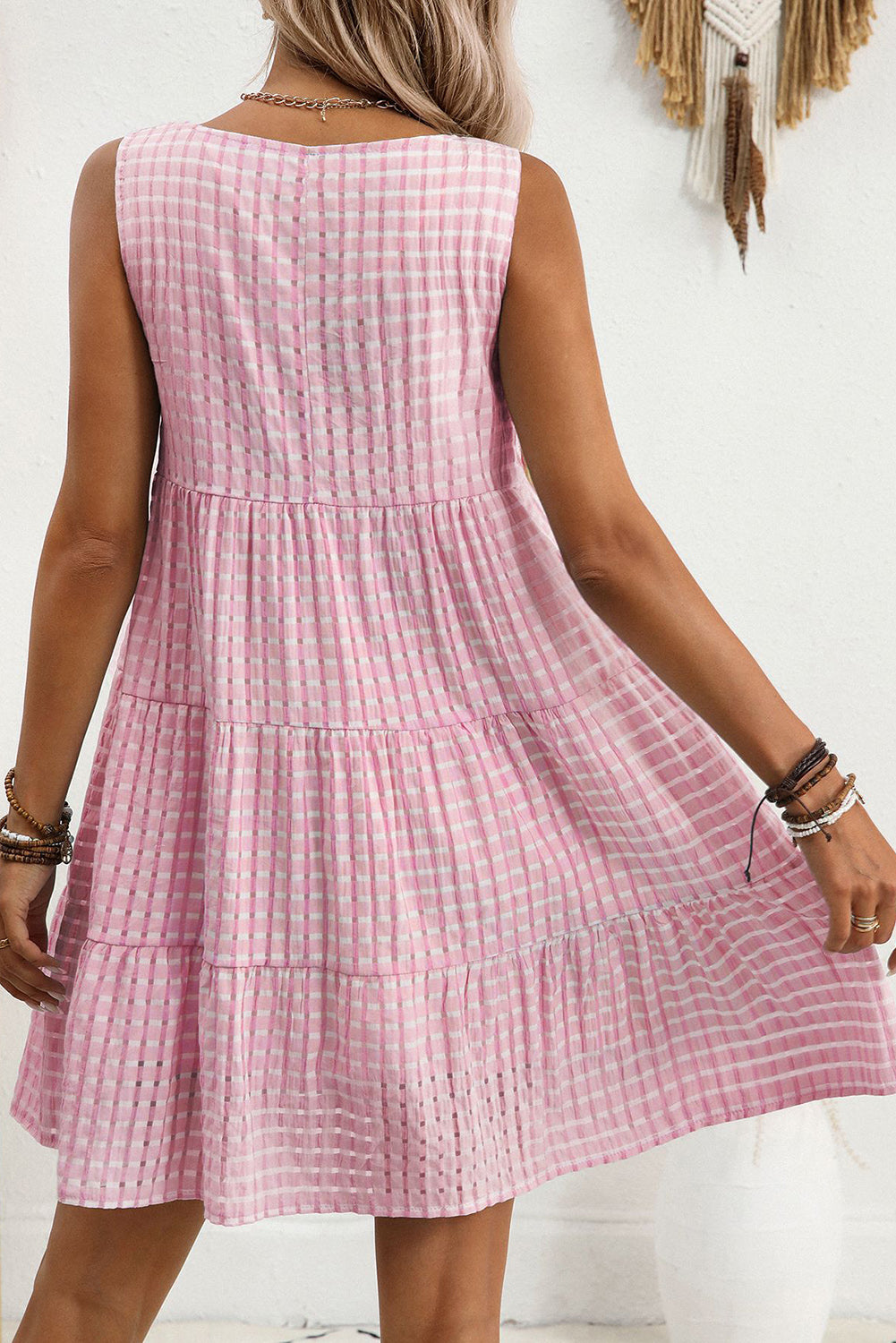 White Gingham High Waist Sleeveless Mini Dress-Short Dresses-[Adult]-[Female]-2022 Online Blue Zone Planet