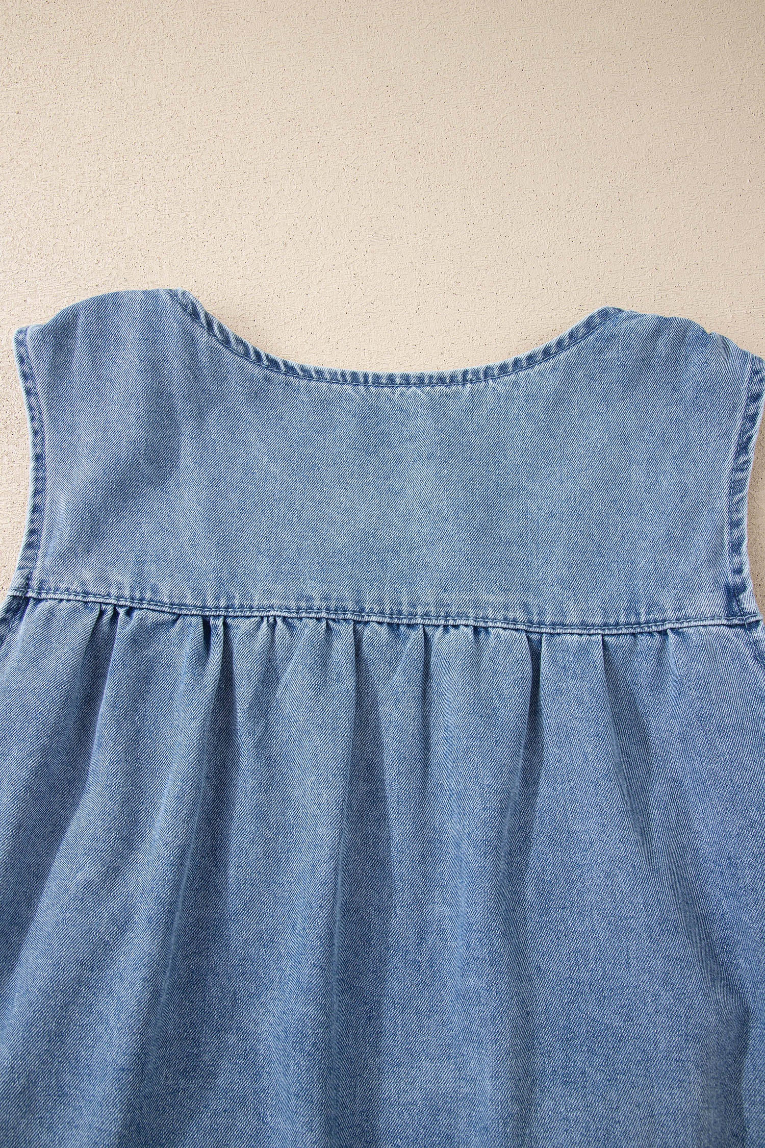 Myosotis Denim Pleated Patchwork Sleeveless Top-Tops/Tank Tops-[Adult]-[Female]-2022 Online Blue Zone Planet