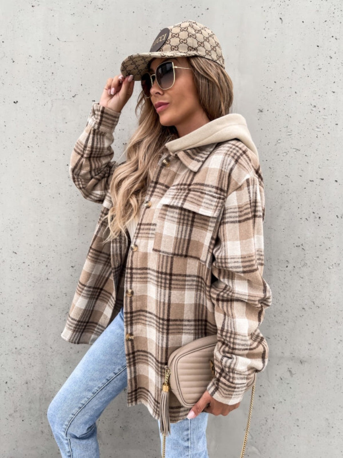 Blue Zone Planet | Plaid Dropped Shoulder Hooded Jacket-TOPS / DRESSES-[Adult]-[Female]-2022 Online Blue Zone Planet