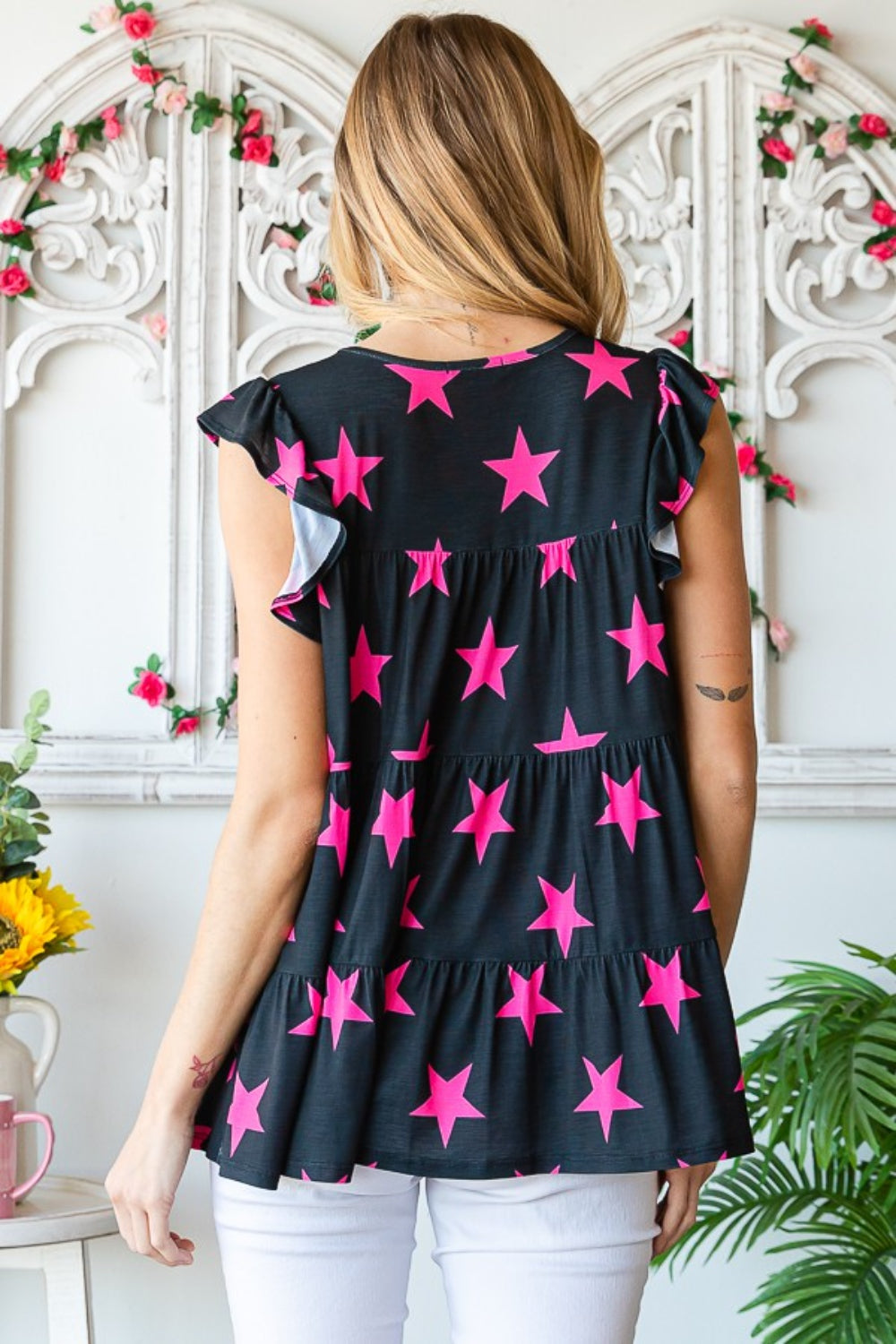 Heimish Full Size Round Neck Star Tiered Top-TOPS / DRESSES-[Adult]-[Female]-2022 Online Blue Zone Planet