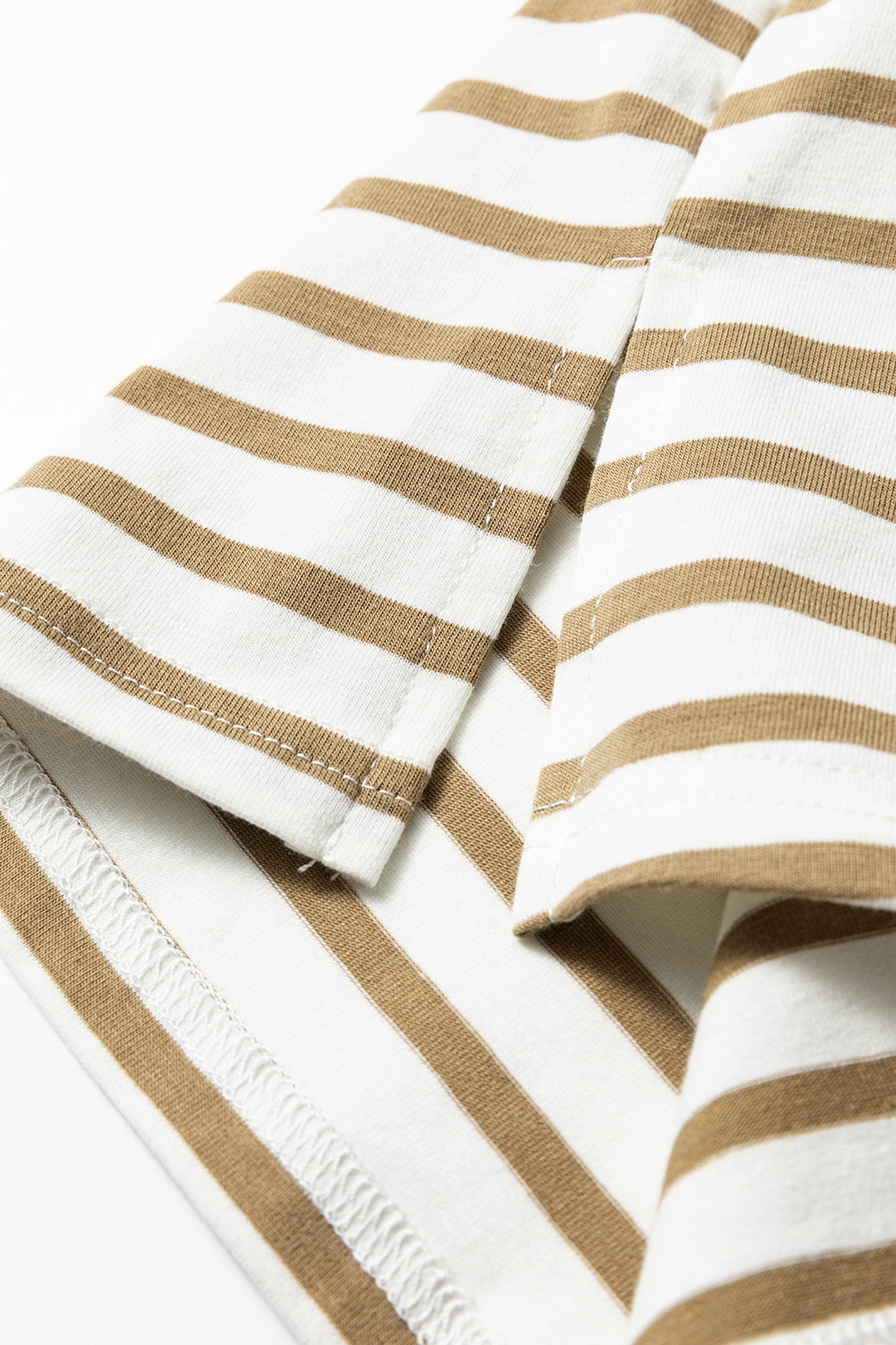 Khaki Stripe Leopard Patchwork Round Neck Loose T Shirt-Tops/Tops & Tees-[Adult]-[Female]-2022 Online Blue Zone Planet