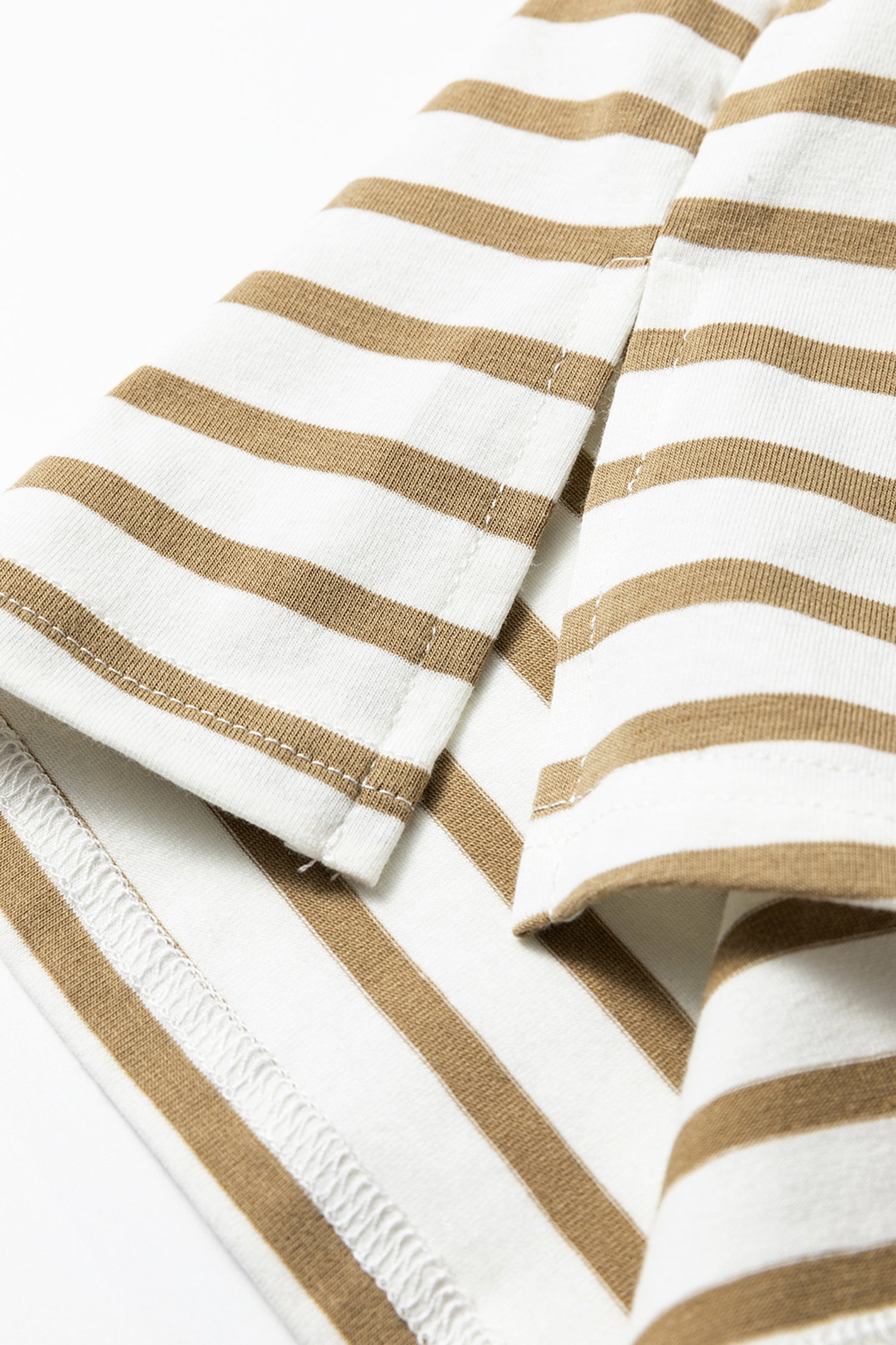 Khaki Stripe Leopard Patchwork Round Neck Loose T Shirt-Tops/Tops & Tees-[Adult]-[Female]-2022 Online Blue Zone Planet