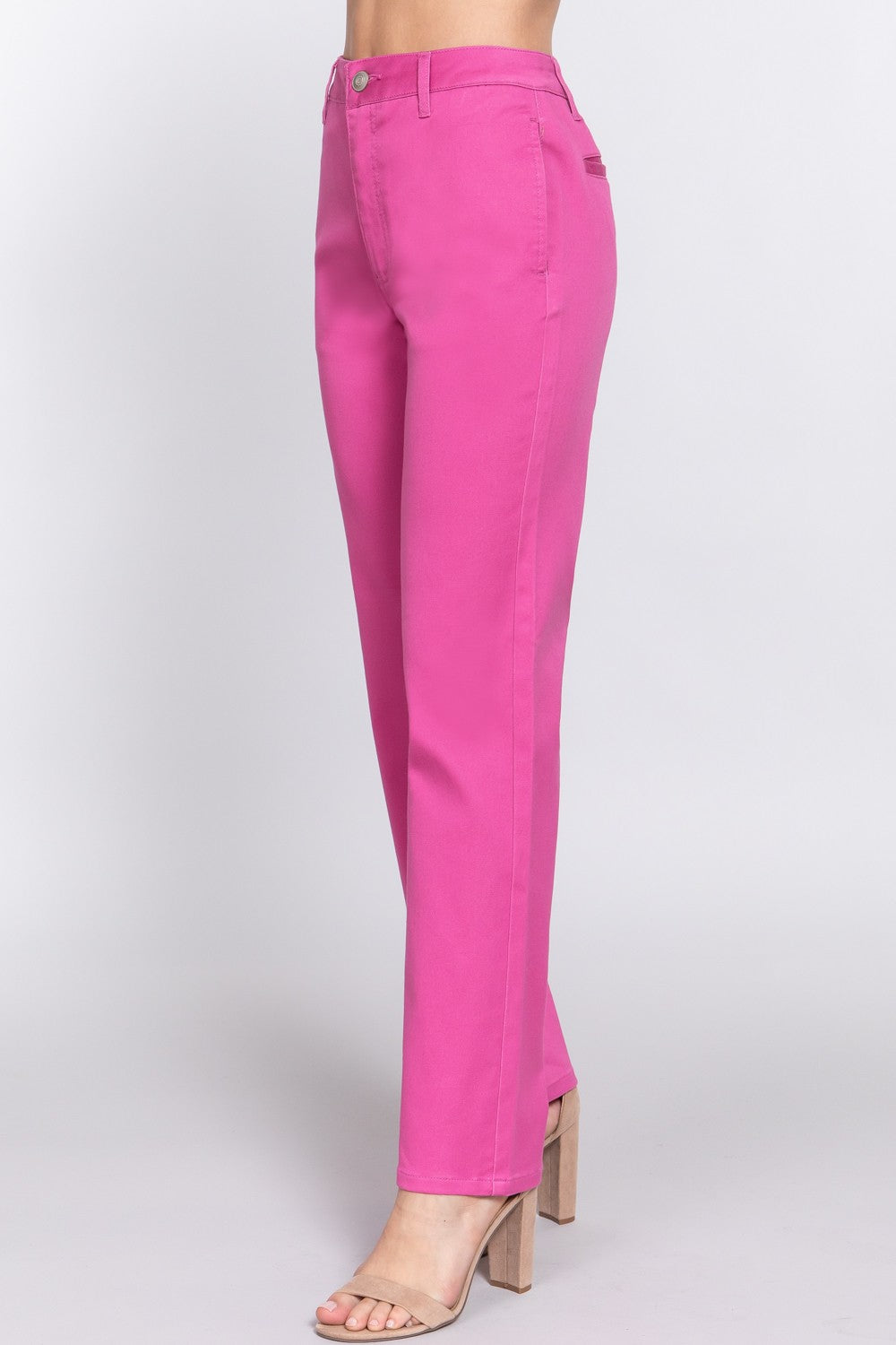 ACTIVE BASIC High Waist Straight Twill Pants-BOTTOMS-[Adult]-[Female]-2022 Online Blue Zone Planet