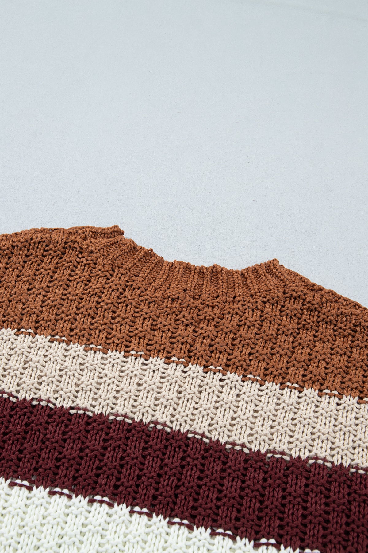 Multicolour Striped Knit Dropped Shoulder Round Neck Pullover Sweater-Sweaters & Cardigans/Sweaters-[Adult]-[Female]-2022 Online Blue Zone Planet