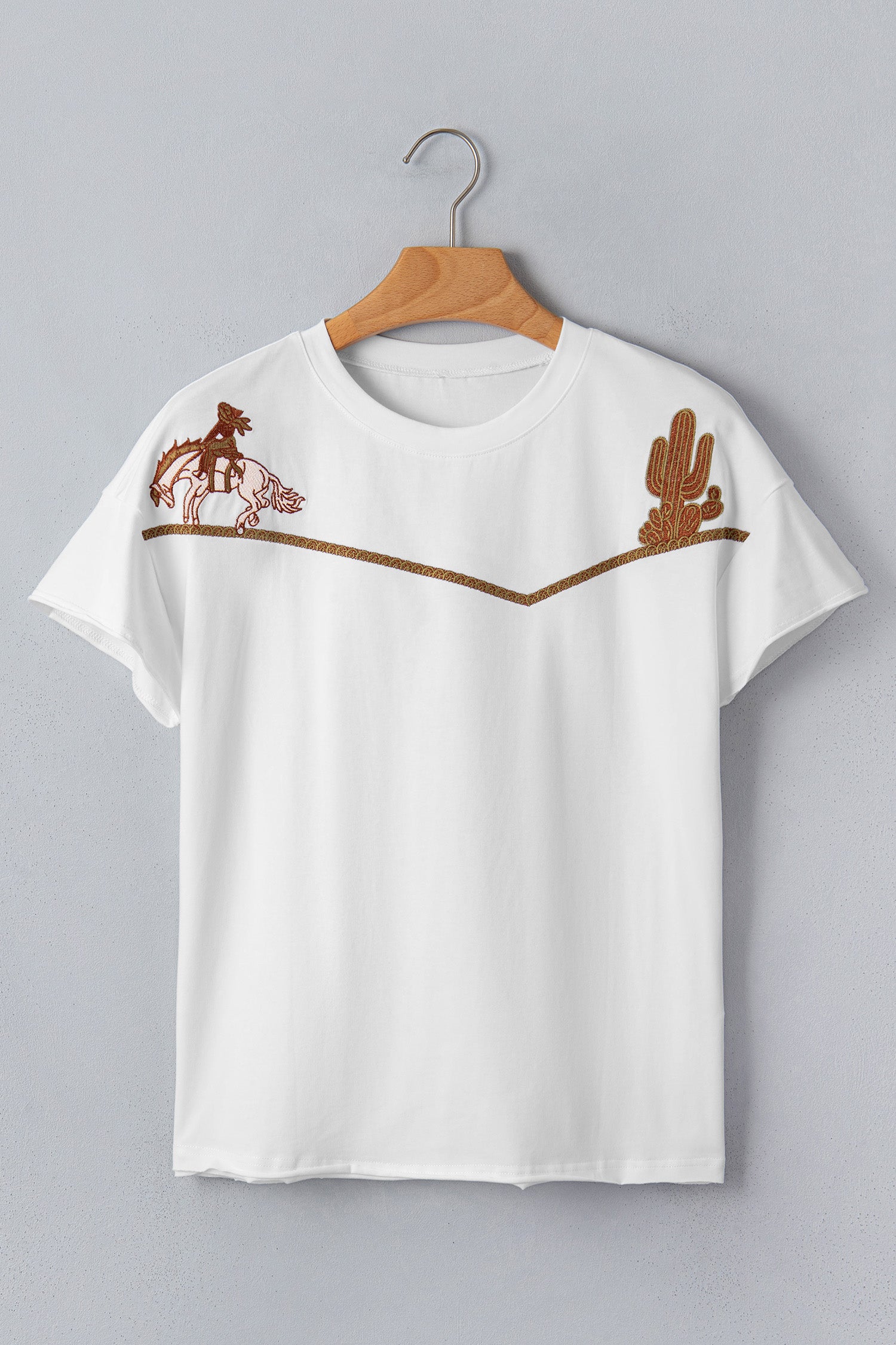 White Western Fashion Embroidered Casual Tee-Tops/Tops & Tees-[Adult]-[Female]-2022 Online Blue Zone Planet