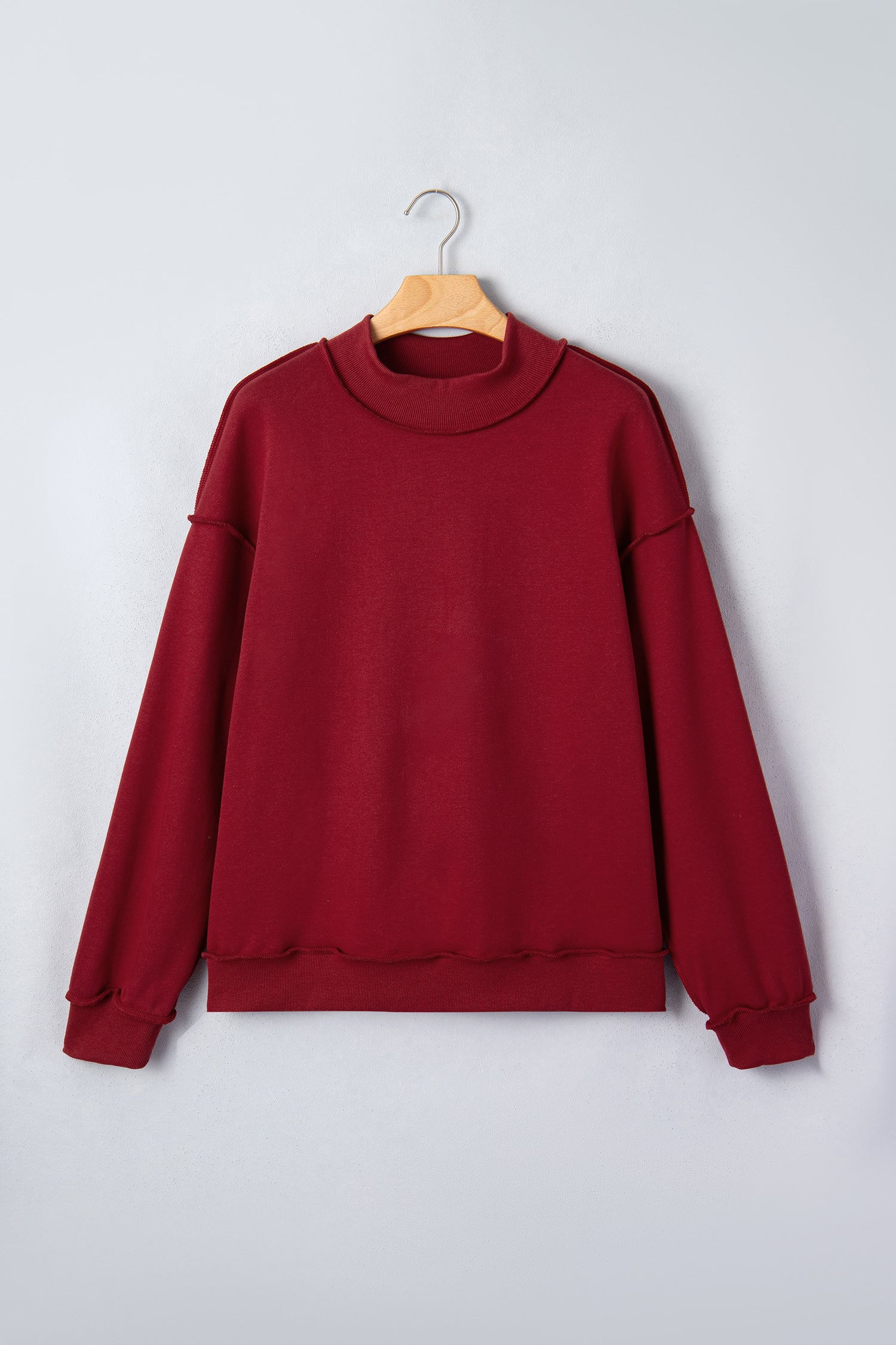 Red Dahlia Oversize Drop Shoulder Reversible Mock Neck Sweatshirt-Tops/Sweatshirts & Hoodies-[Adult]-[Female]-2022 Online Blue Zone Planet