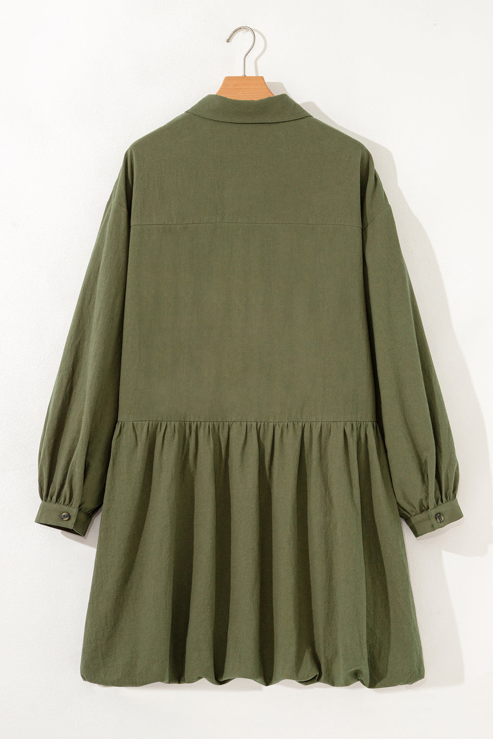 Four Leaf Clover Plus Size Collar Half Button Long Sleeve Ruffle Hem Mini Dress-TOPS / DRESSES-[Adult]-[Female]-2022 Online Blue Zone Planet