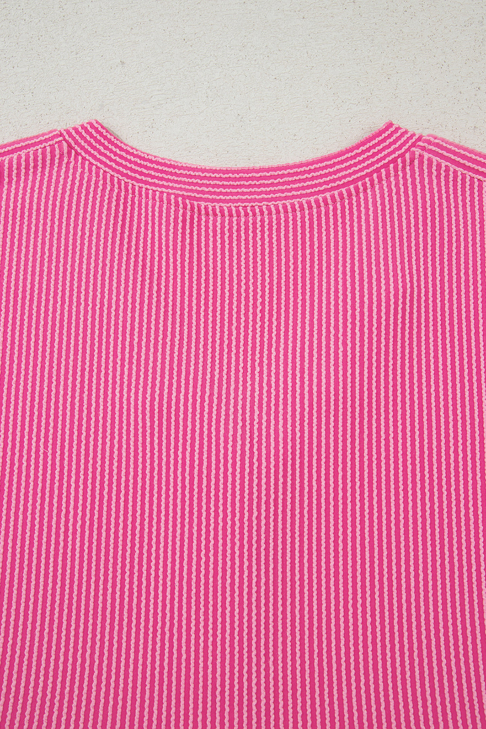 Bright Pink Spiral Ribbed Short Sleeve V Neck Buttoned Romper with Pocket-Bottoms/Jumpsuits & Rompers-[Adult]-[Female]-2022 Online Blue Zone Planet