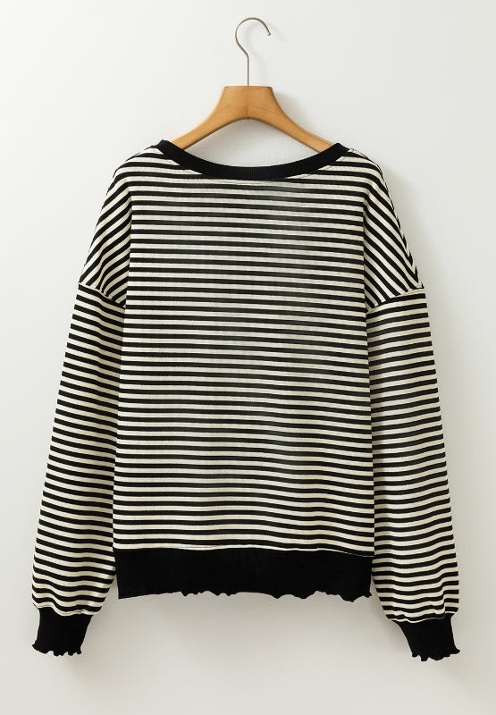 Blue Zone Planet | Striped Round Neck Long Sleeve Sweatshirt-TOPS / DRESSES-[Adult]-[Female]-2022 Online Blue Zone Planet