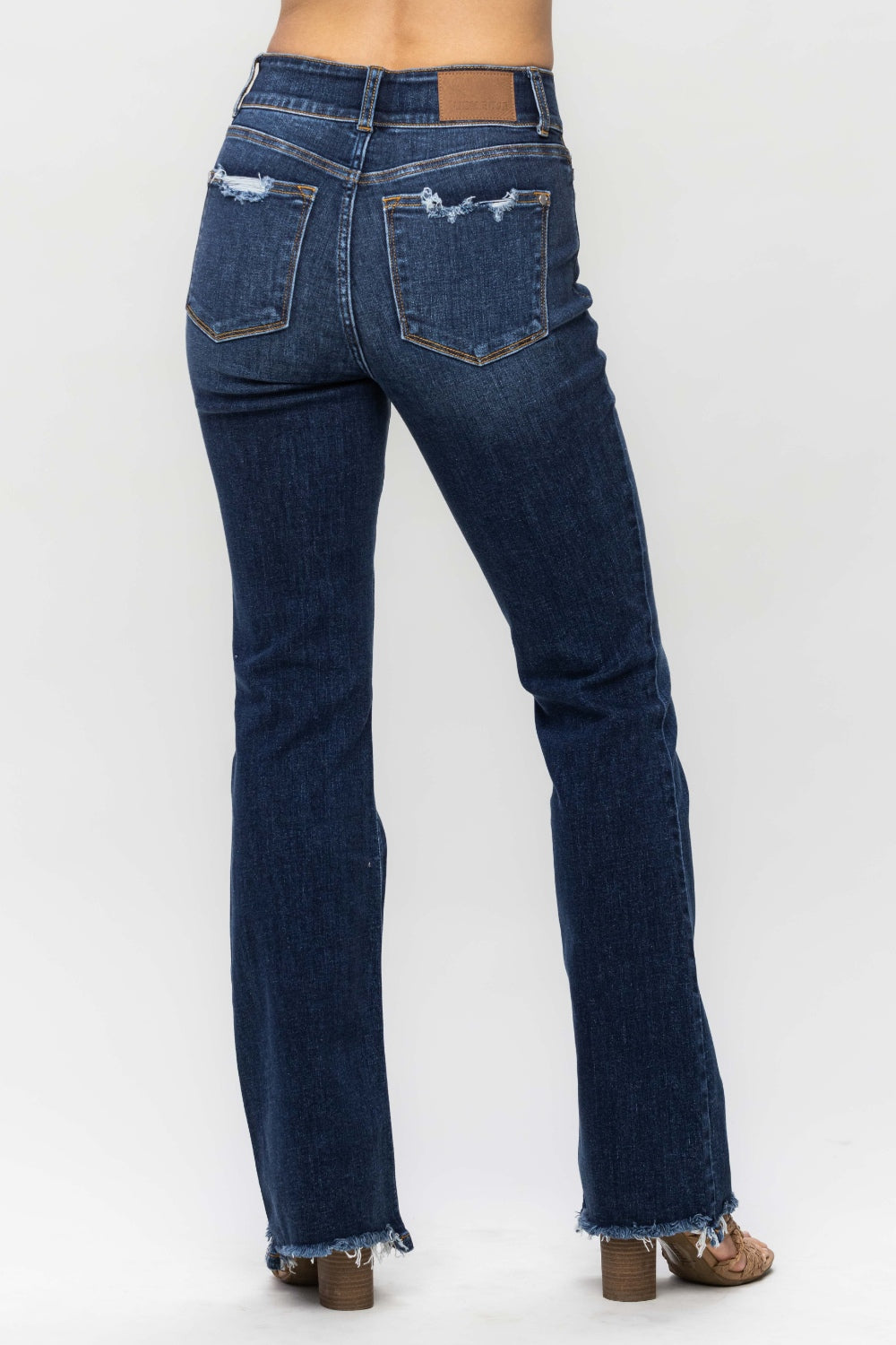 Judy Blue Full Size Frayed Hem Bootcut Jeans-BOTTOMS SIZES SMALL MEDIUM LARGE-[Adult]-[Female]-2022 Online Blue Zone Planet