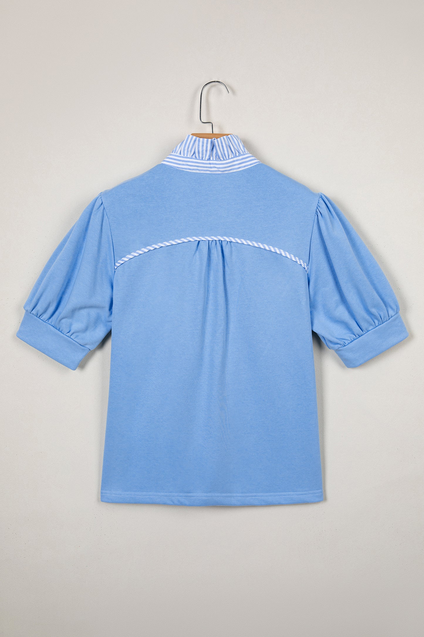 Sachet Pink Striped Frilled Collar Short Sleeve Blouse-Tops/Blouses & Shirts-[Adult]-[Female]-2022 Online Blue Zone Planet