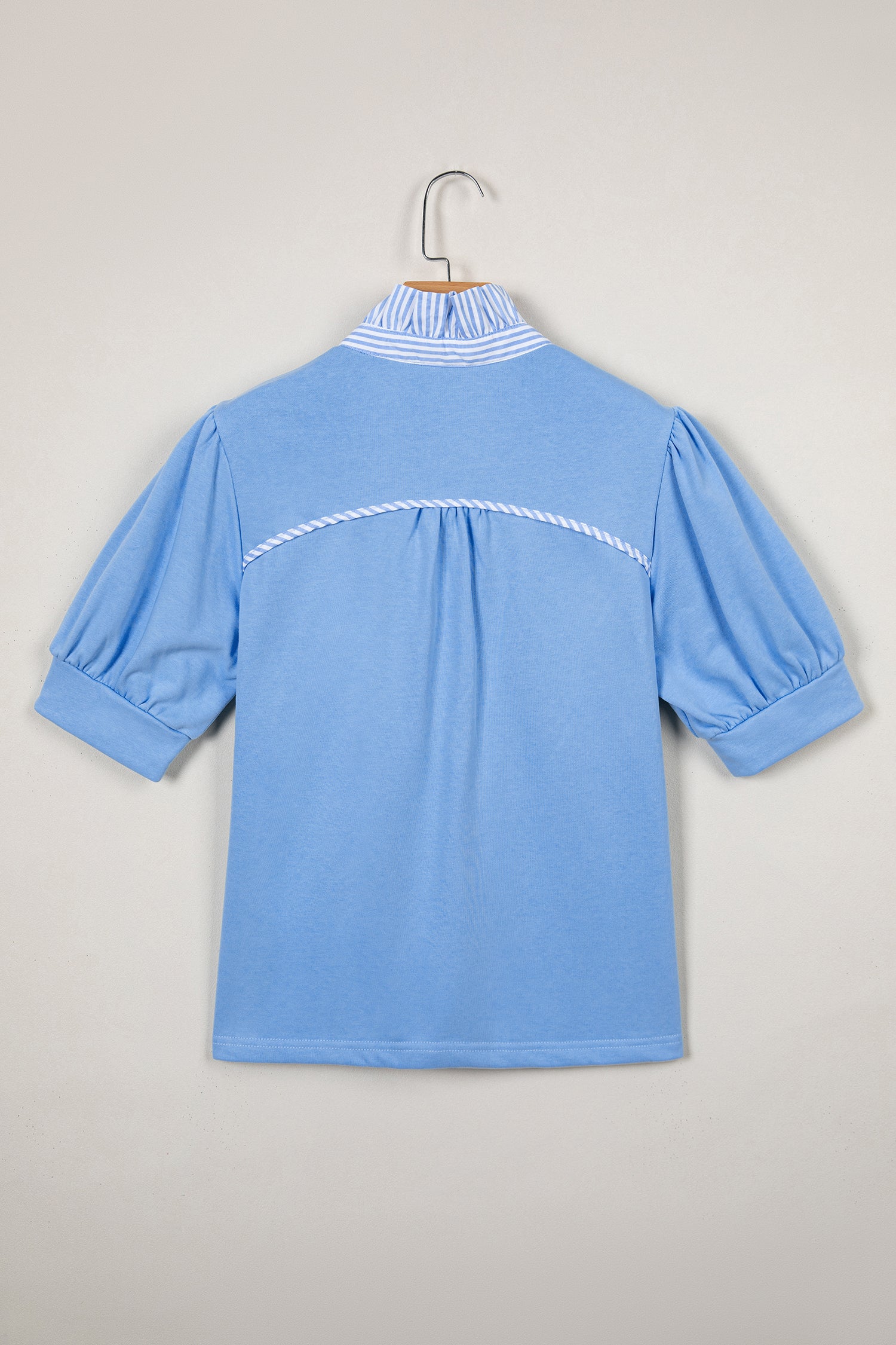 Sachet Pink Striped Frilled Collar Short Sleeve Blouse-Tops/Blouses & Shirts-[Adult]-[Female]-2022 Online Blue Zone Planet