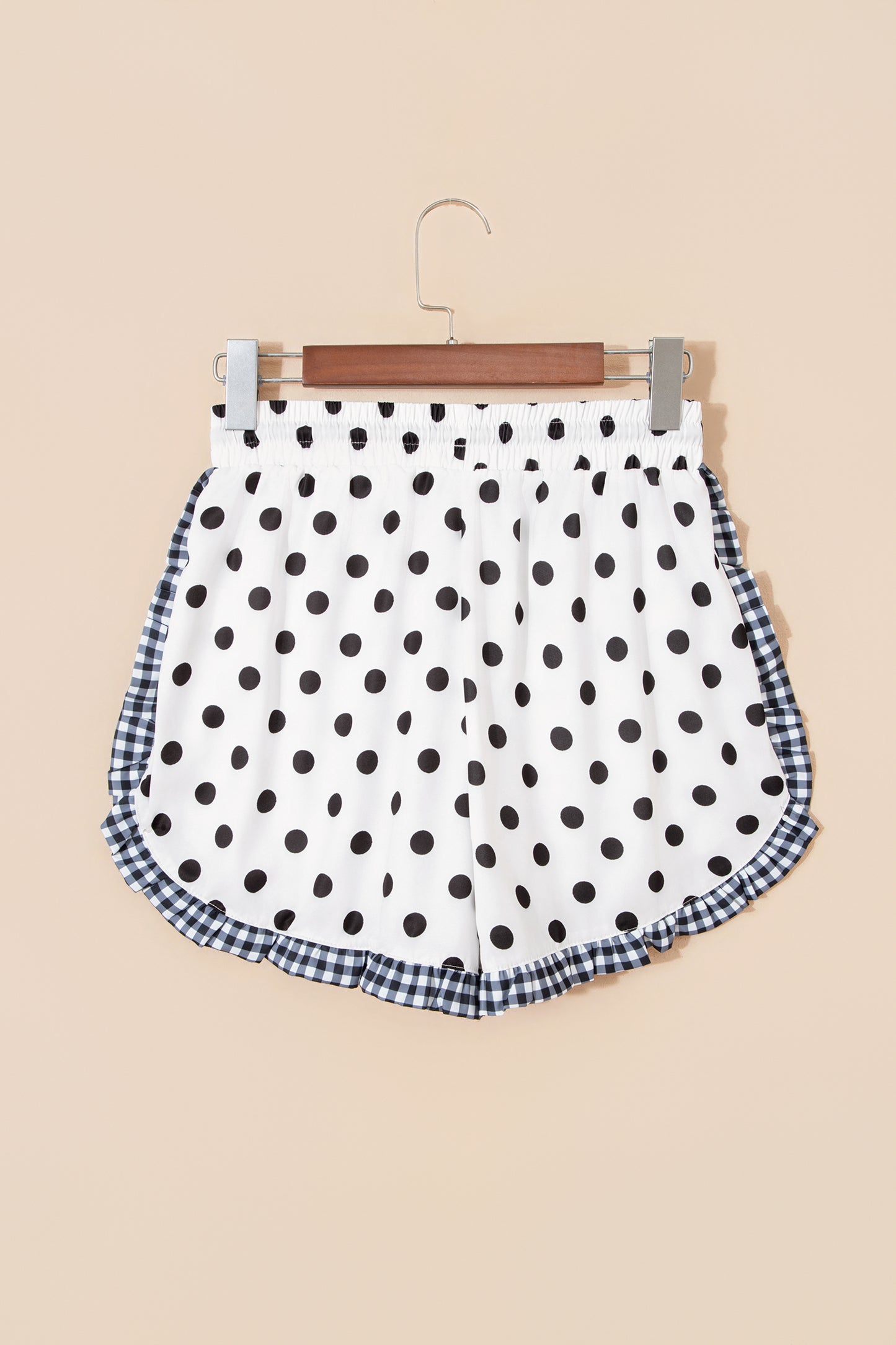 White Polka Dot Contrast Ruffle Trim Shorts-Bottoms/Casual Shorts-[Adult]-[Female]-2022 Online Blue Zone Planet