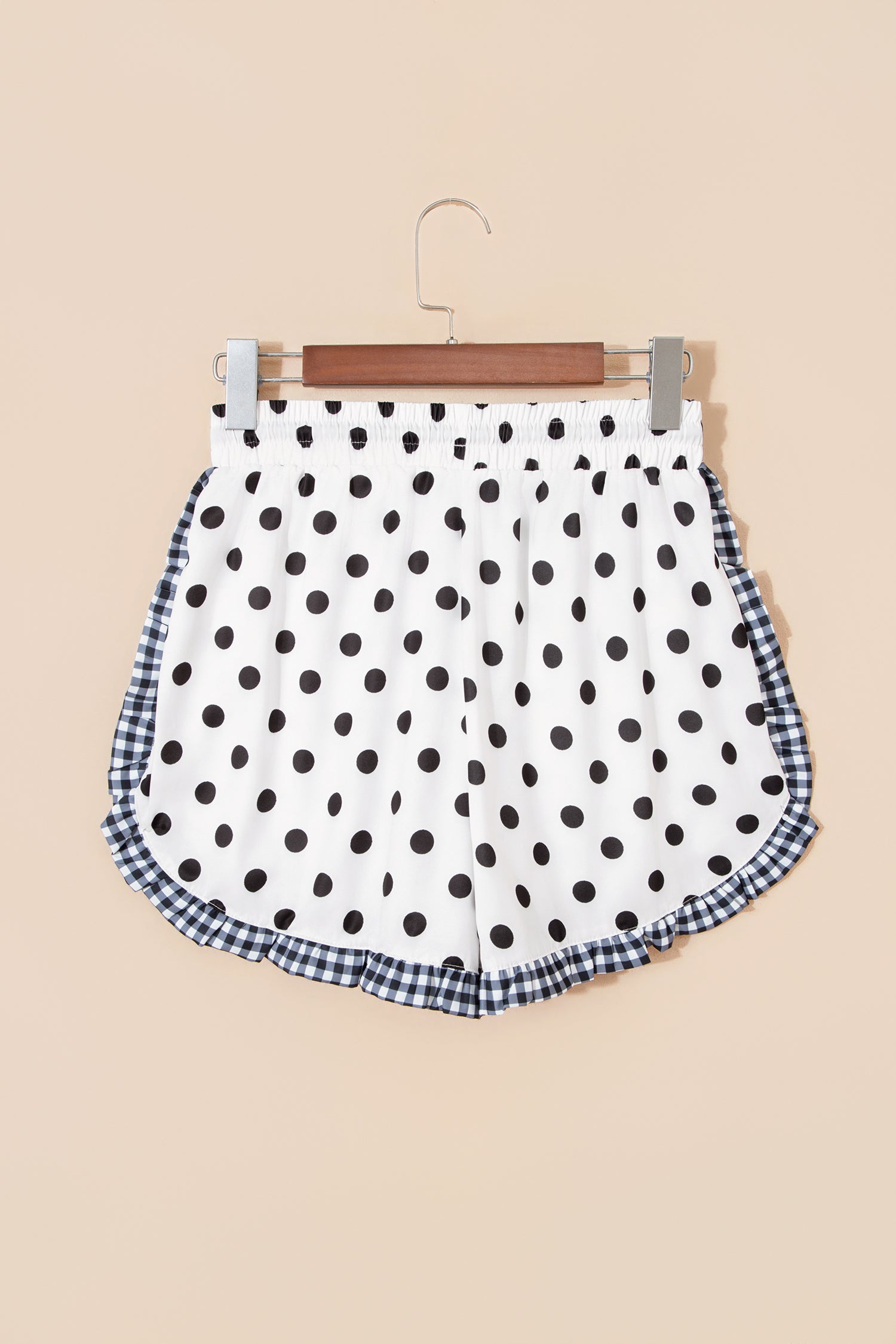 White Polka Dot Contrast Ruffle Trim Shorts-Bottoms/Casual Shorts-[Adult]-[Female]-2022 Online Blue Zone Planet