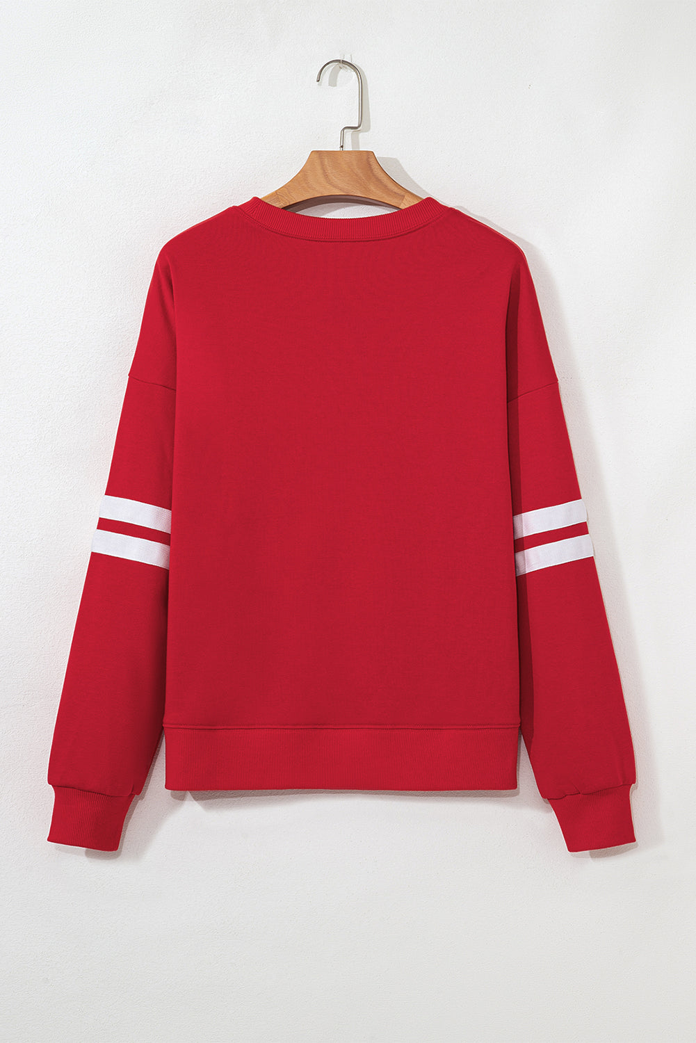 Fiery Red Varsity Striped Detail Drop Shoulder Oversized Sweatshirt-Tops/Sweatshirts & Hoodies-[Adult]-[Female]-2022 Online Blue Zone Planet