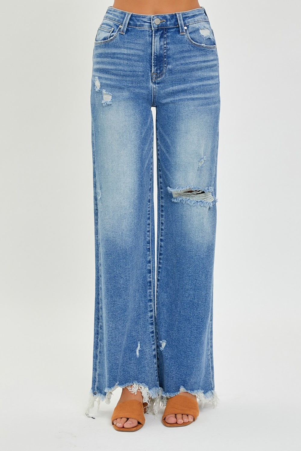 Blue Zone Planet | RISEN Full Size High Rise Frayed Hem Wide Leg Jeans-TOPS / DRESSES-[Adult]-[Female]-2022 Online Blue Zone Planet