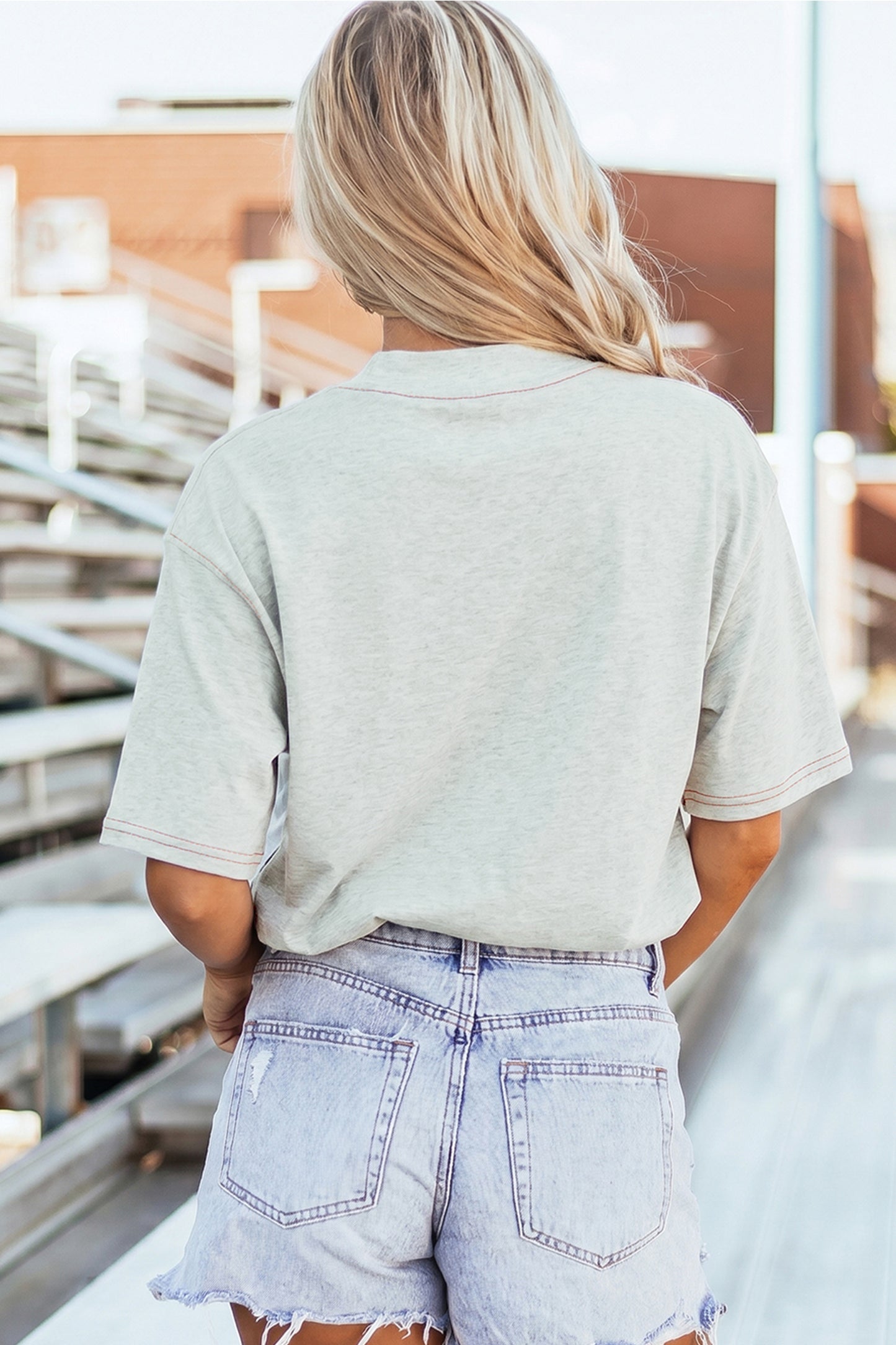 Light Grey Reversible Contrast-Stitched T-Shirt-Tops/Tops & Tees-[Adult]-[Female]-2022 Online Blue Zone Planet
