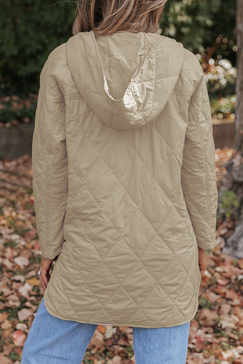 Khaki Quilted Snap Button Hooded Puffer Coat-Outerwear/Coats-[Adult]-[Female]-2022 Online Blue Zone Planet