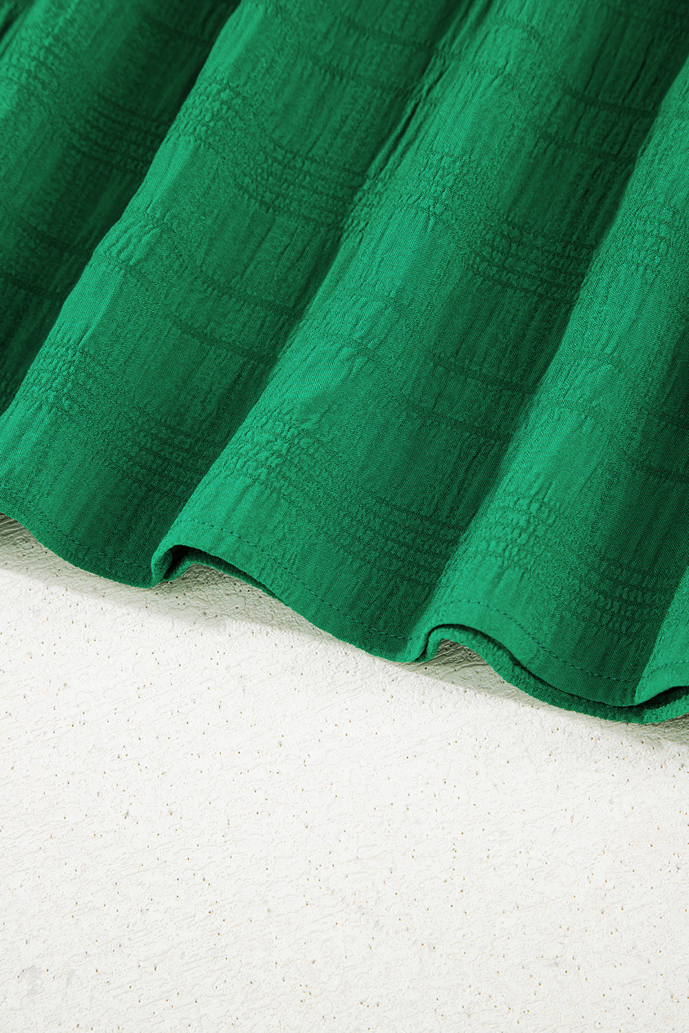 Dark Green Solid Textured Smocked Puff Short Sleeve High Waist Long Dress-TOPS / DRESSES-[Adult]-[Female]-2022 Online Blue Zone Planet