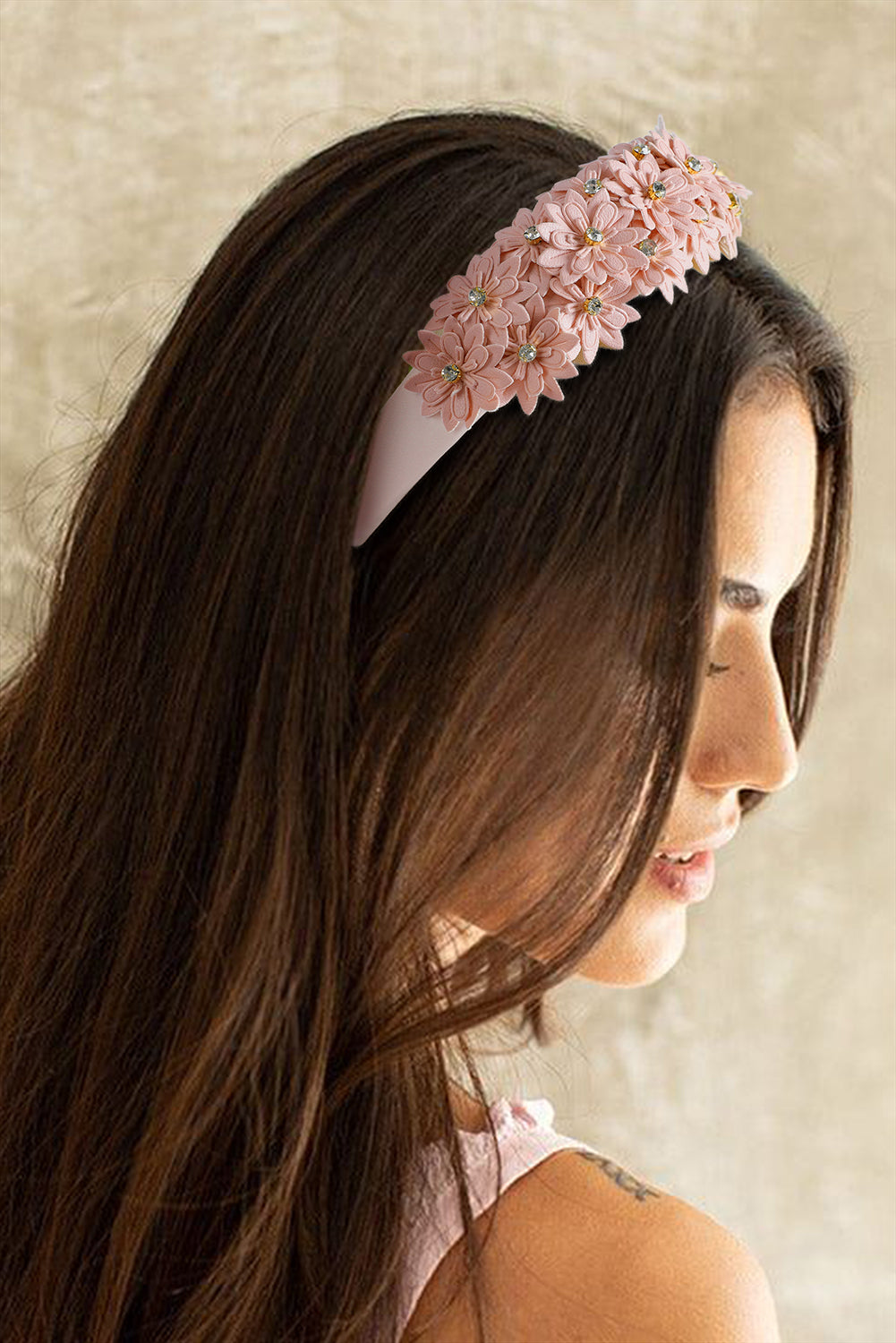 Pale Chestnut Rhinestone Flower Headband-Hairband-[Adult]-[Female]-Pale Chestnut-ONE SIZE-2022 Online Blue Zone Planet