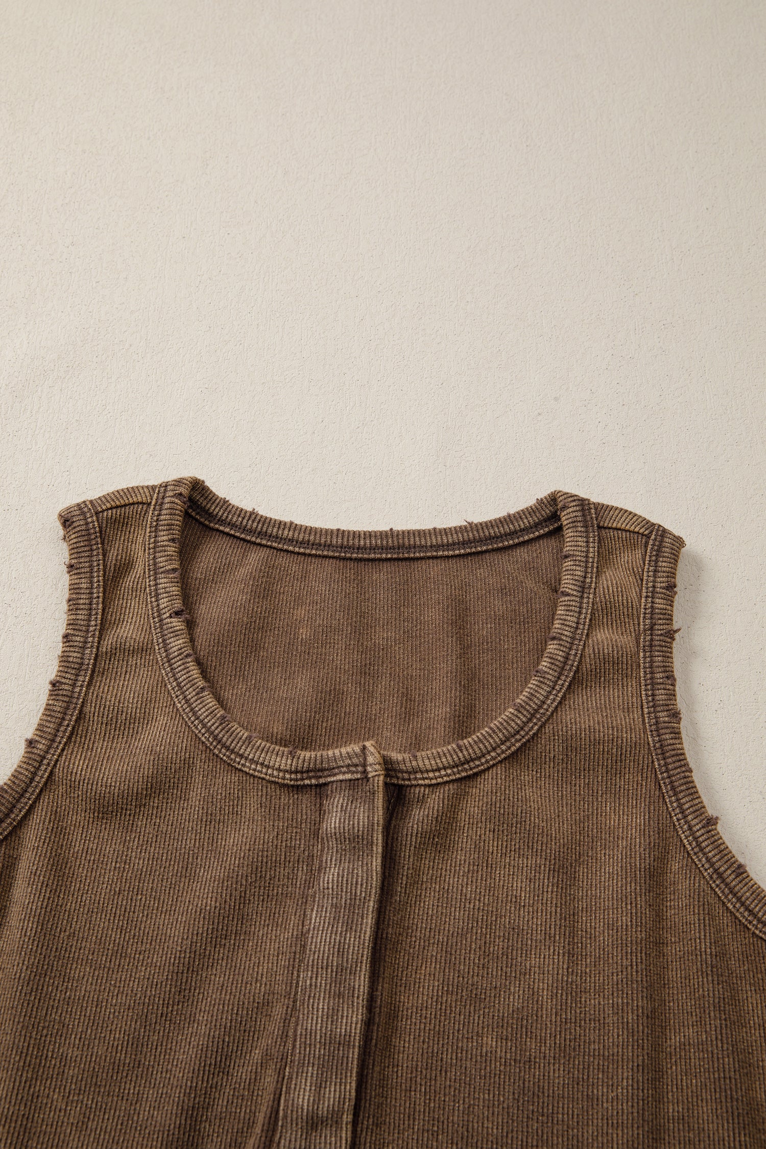Coffee Vintage Distressed Ribbed Mineral Wash Tank Top-Tops/Tank Tops-[Adult]-[Female]-2022 Online Blue Zone Planet