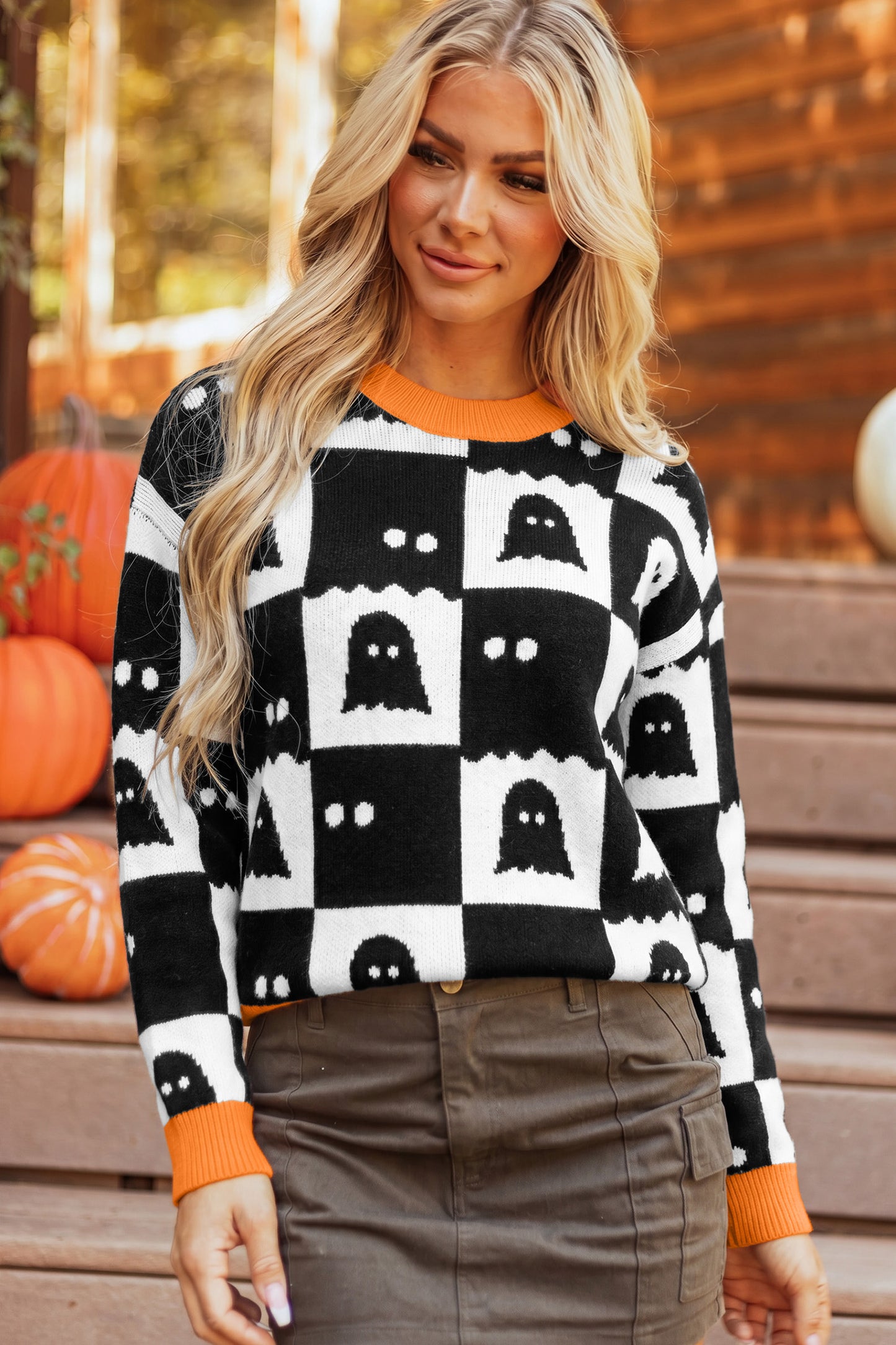 Black High Neck Drop Shoulder Geometric Print Sweater-Sweaters & Cardigans/Sweaters-[Adult]-[Female]-2022 Online Blue Zone Planet