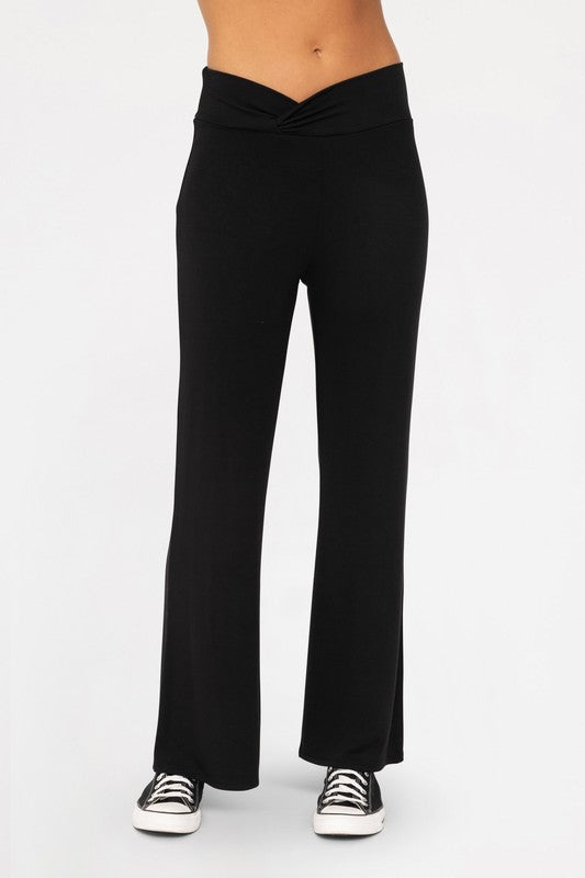 Mono B Cross Pleat Flare Pants-BOTTOMS SIZES SMALL MEDIUM LARGE-[Adult]-[Female]-Black-S-2022 Online Blue Zone Planet