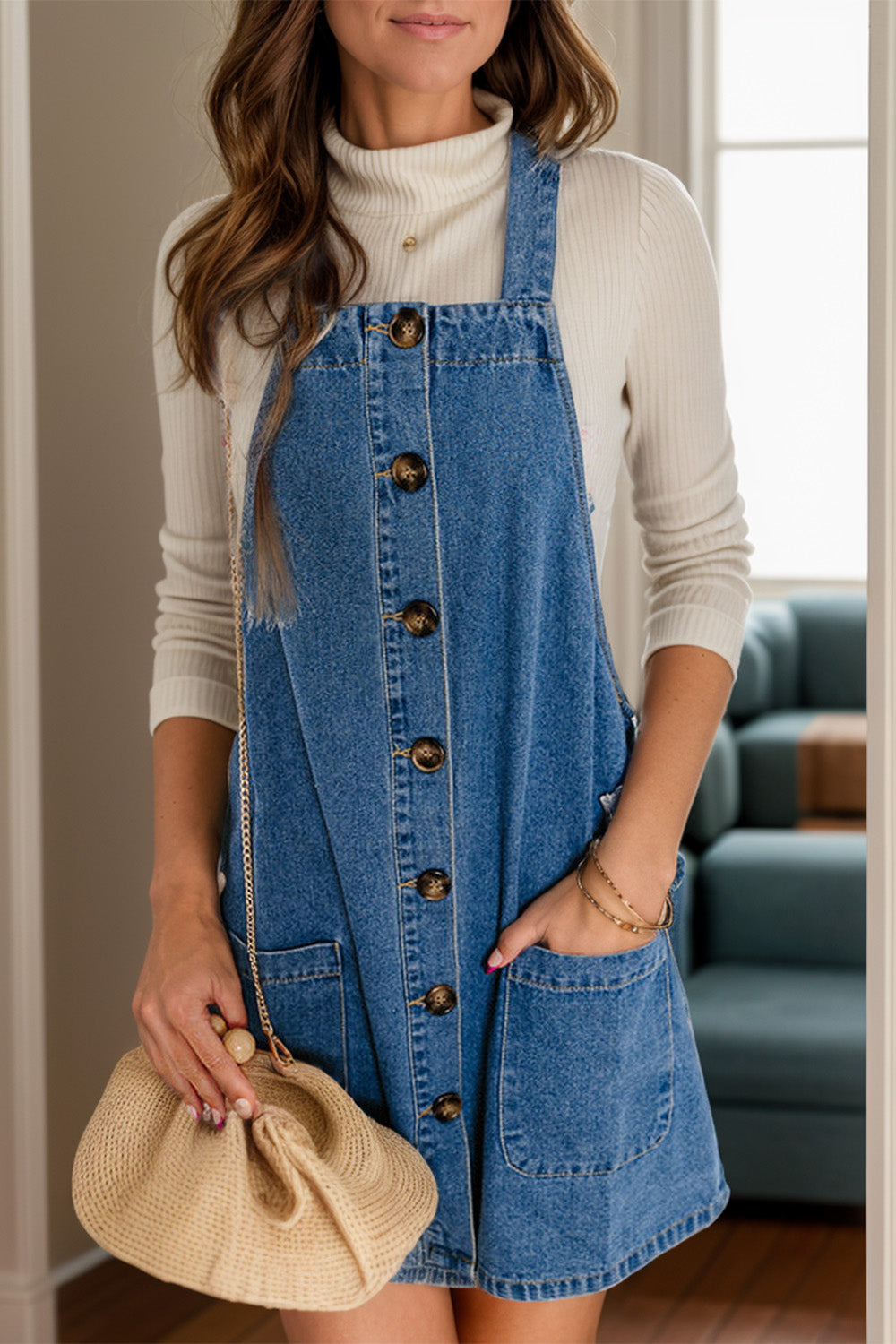 Square Neck Wide Strap Denim Overall Dress-TOPS / DRESSES-[Adult]-[Female]-Medium-S-2022 Online Blue Zone Planet