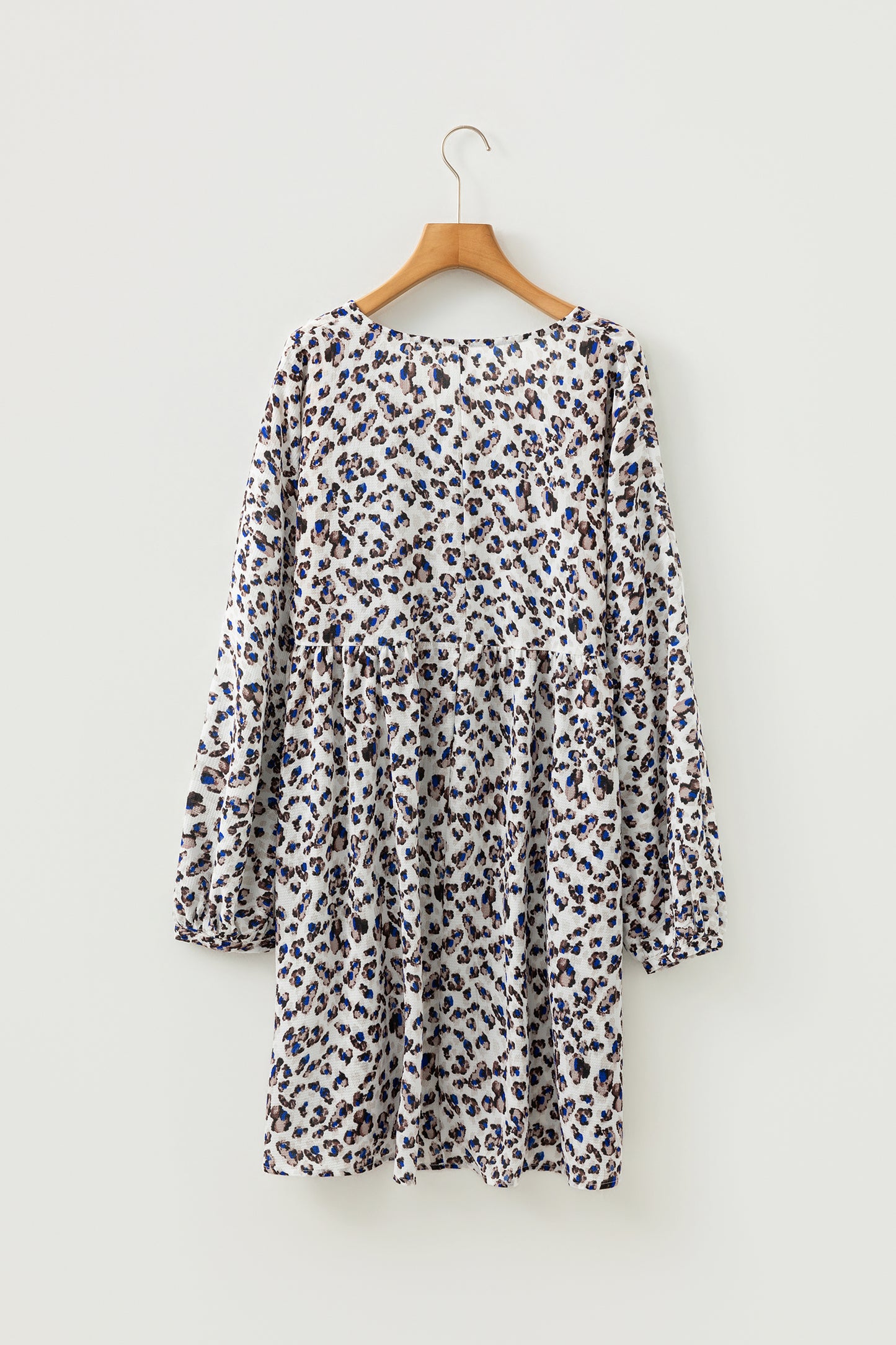 Multicolour Leopard Print V Neck Button Detail Long Sleeve Mini Dress-TOPS / DRESSES-[Adult]-[Female]-2022 Online Blue Zone Planet