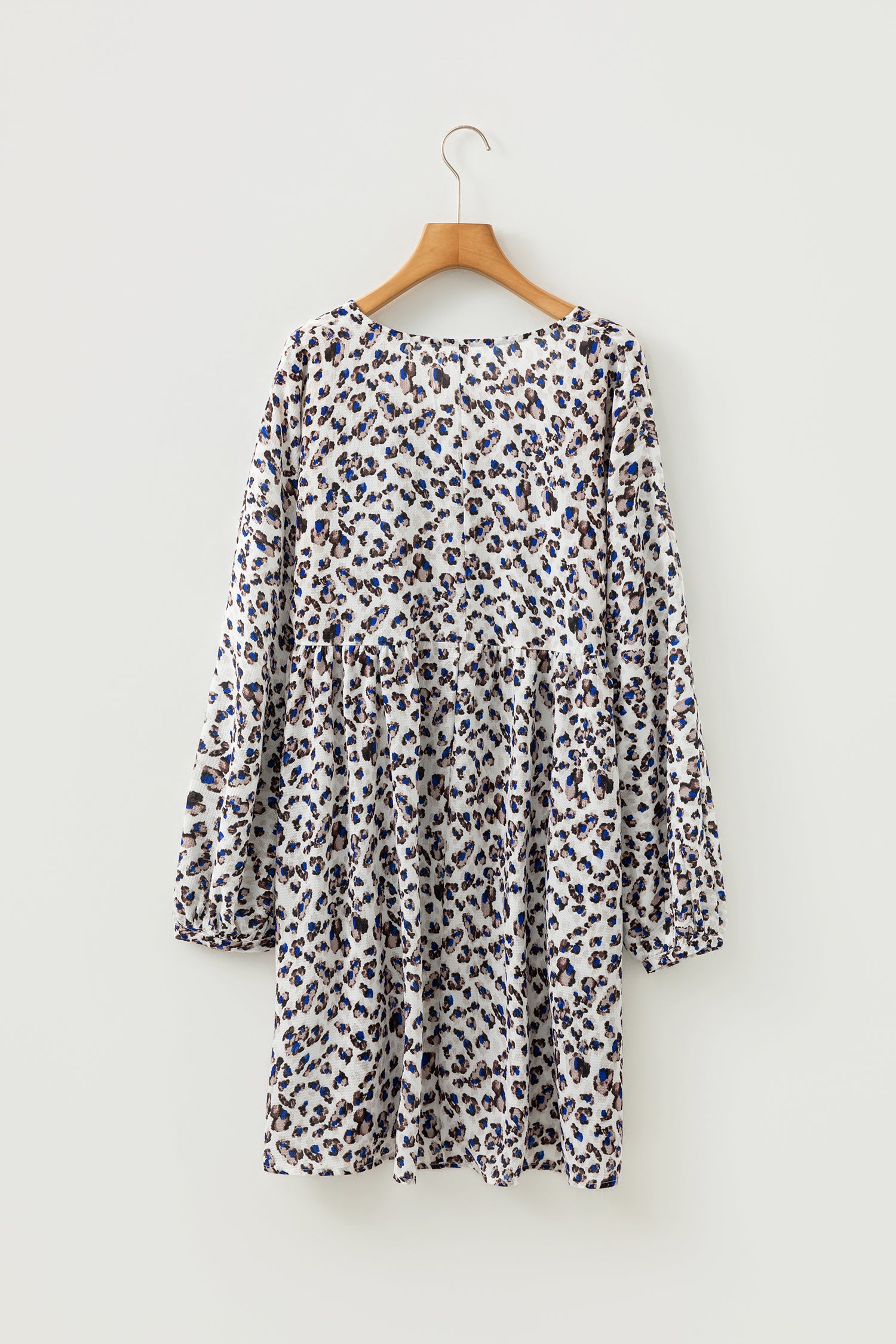 Multicolour Leopard Print V Neck Button Detail Long Sleeve Mini Dress-TOPS / DRESSES-[Adult]-[Female]-2022 Online Blue Zone Planet