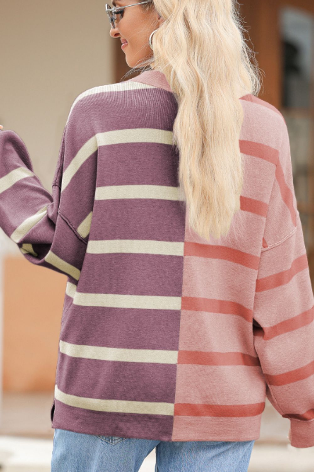 Contrast Striped Long Sleeve Sweatshirt-TOPS / DRESSES-[Adult]-[Female]-2022 Online Blue Zone Planet