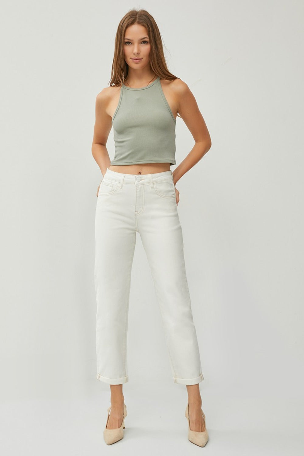 RISEN Full Size High Waist Rolled Hem Straight Jeans-[Adult]-[Female]-2022 Online Blue Zone Planet