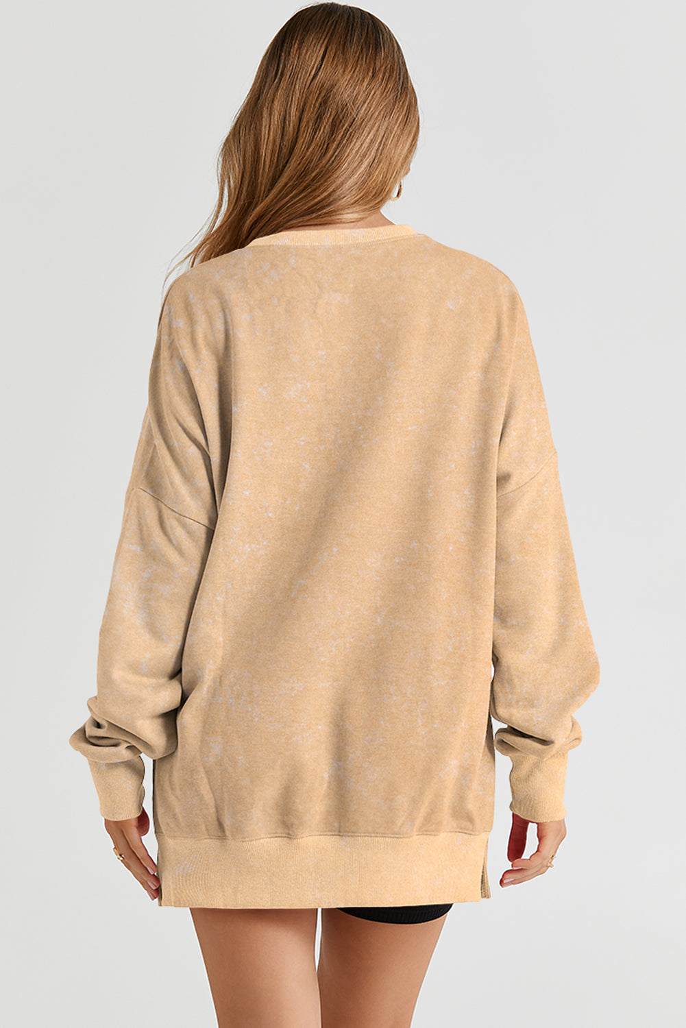 Khaki Drop Shoulder Ribbed Trim Oversized Sweatshirt-Tops/Sweatshirts & Hoodies-[Adult]-[Female]-2022 Online Blue Zone Planet