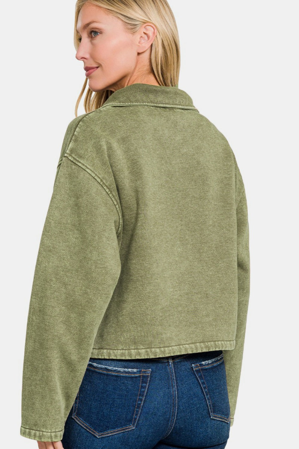 Zenana Acid Wash Fleece Half Snap Sweatshirt with Pocket-TOPS / DRESSES-[Adult]-[Female]-2022 Online Blue Zone Planet