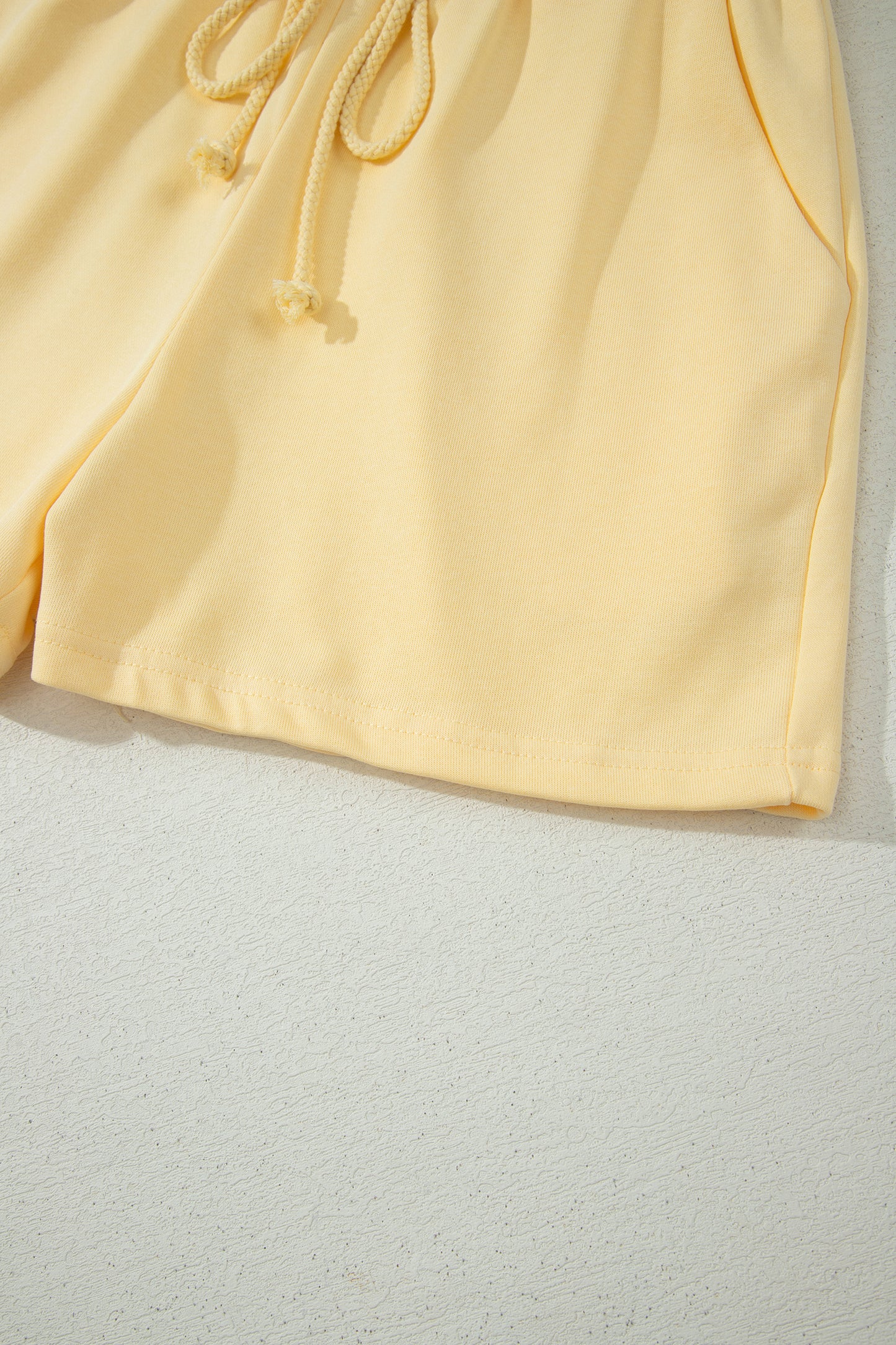 Yellow Eyelet Lace Patchwork Sleeve Short 2pcs Outfit-Two Piece Sets/Short Sets-[Adult]-[Female]-2022 Online Blue Zone Planet