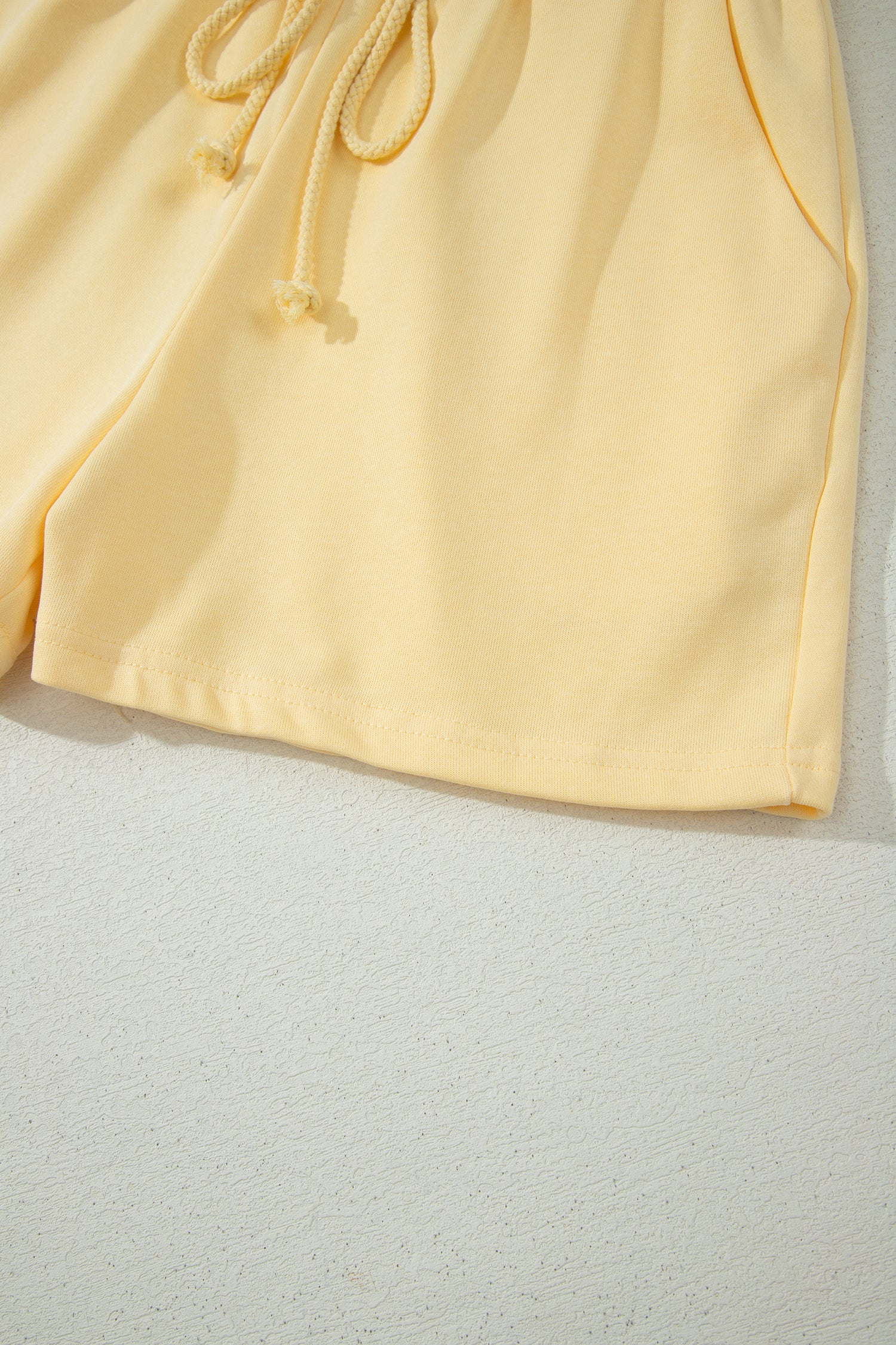 Yellow Eyelet Lace Patchwork Sleeve Short 2pcs Outfit-Two Piece Sets/Short Sets-[Adult]-[Female]-2022 Online Blue Zone Planet