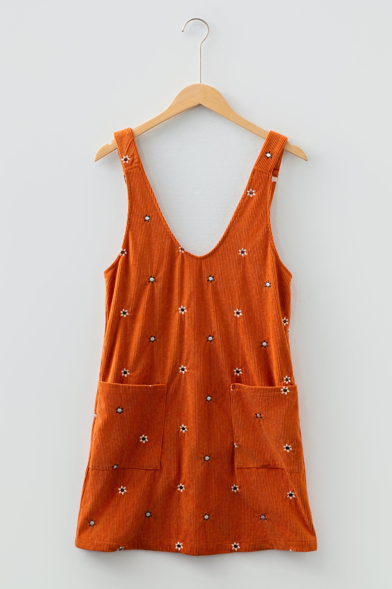 Gold Flame Flower Embroidered Corduroy Overall Mini Dress-TOPS / DRESSES-[Adult]-[Female]-2022 Online Blue Zone Planet