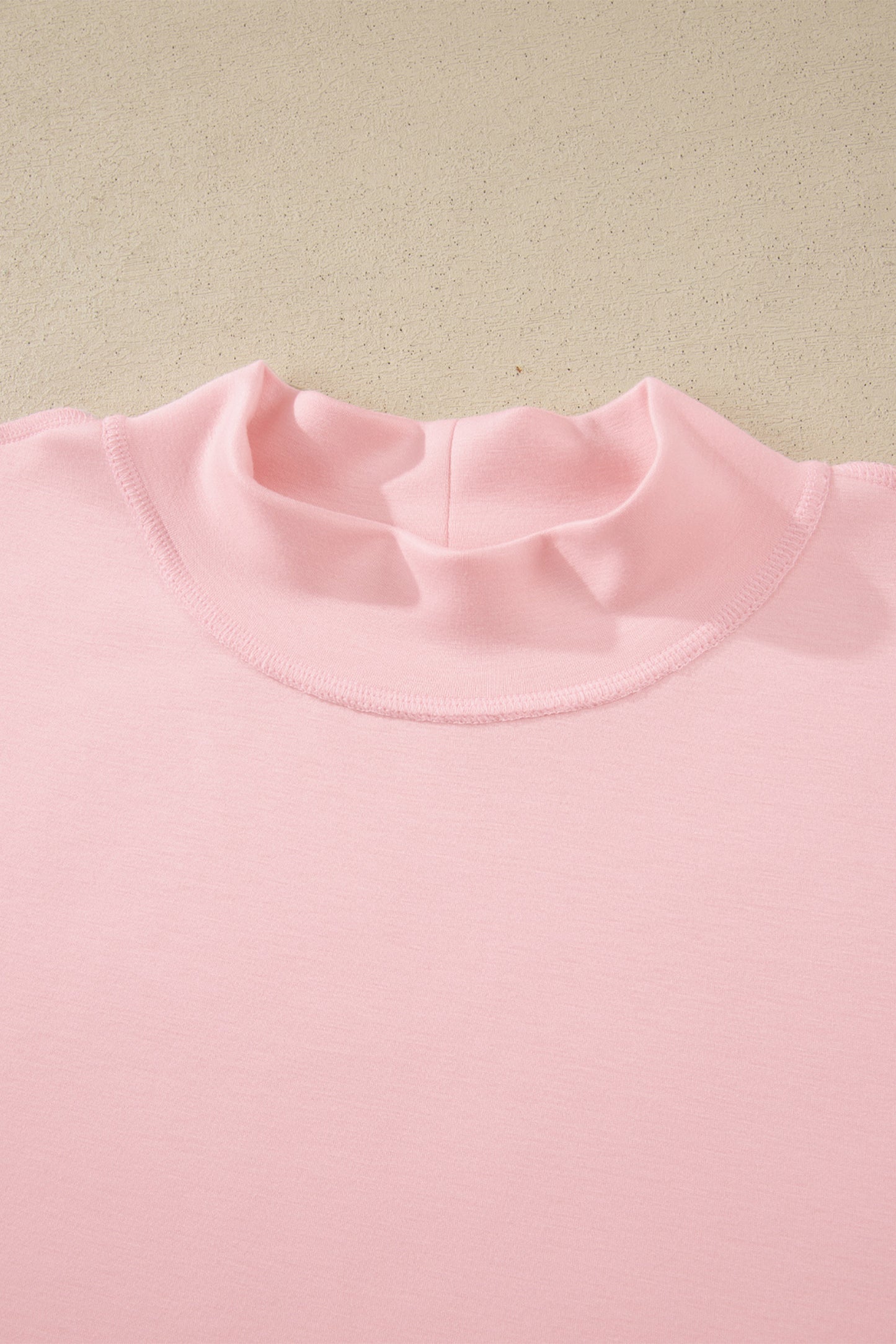 Light Pink Solid Color Exposed Seam Mock Neck Oversize Tee Casual Shorts 2pcs Outfit-Two Piece Sets/Short Sets-[Adult]-[Female]-2022 Online Blue Zone Planet