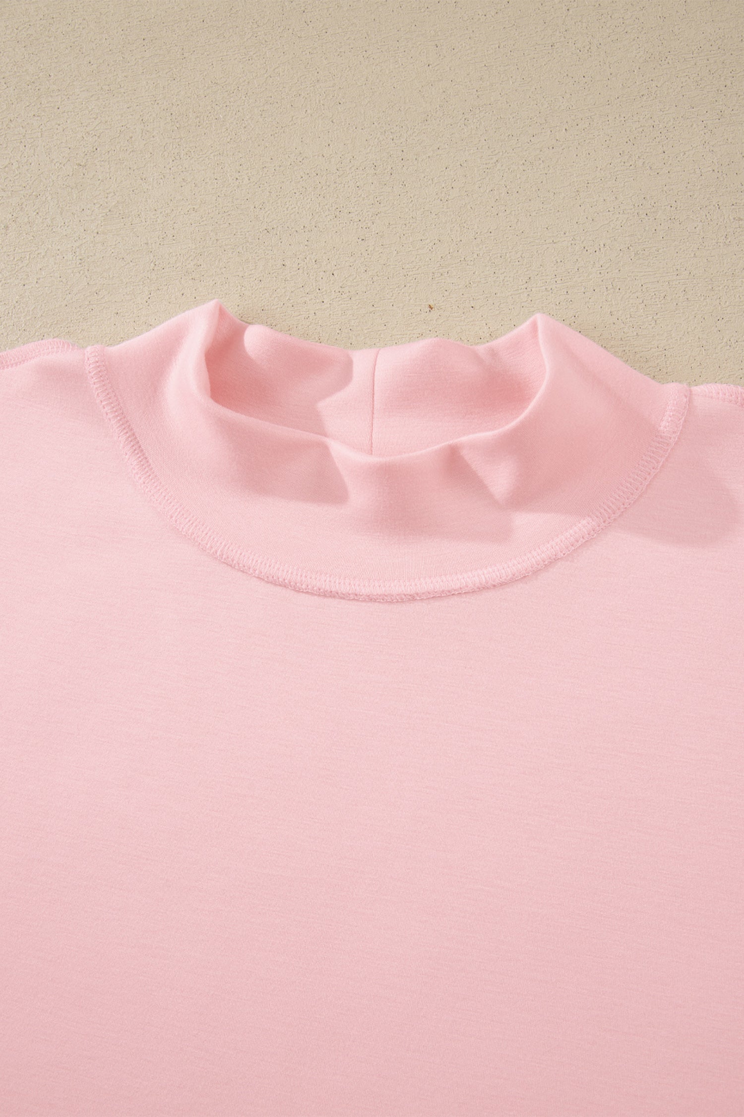 Light Pink Solid Color Exposed Seam Mock Neck Oversize Tee Casual Shorts 2pcs Outfit-Two Piece Sets/Short Sets-[Adult]-[Female]-2022 Online Blue Zone Planet