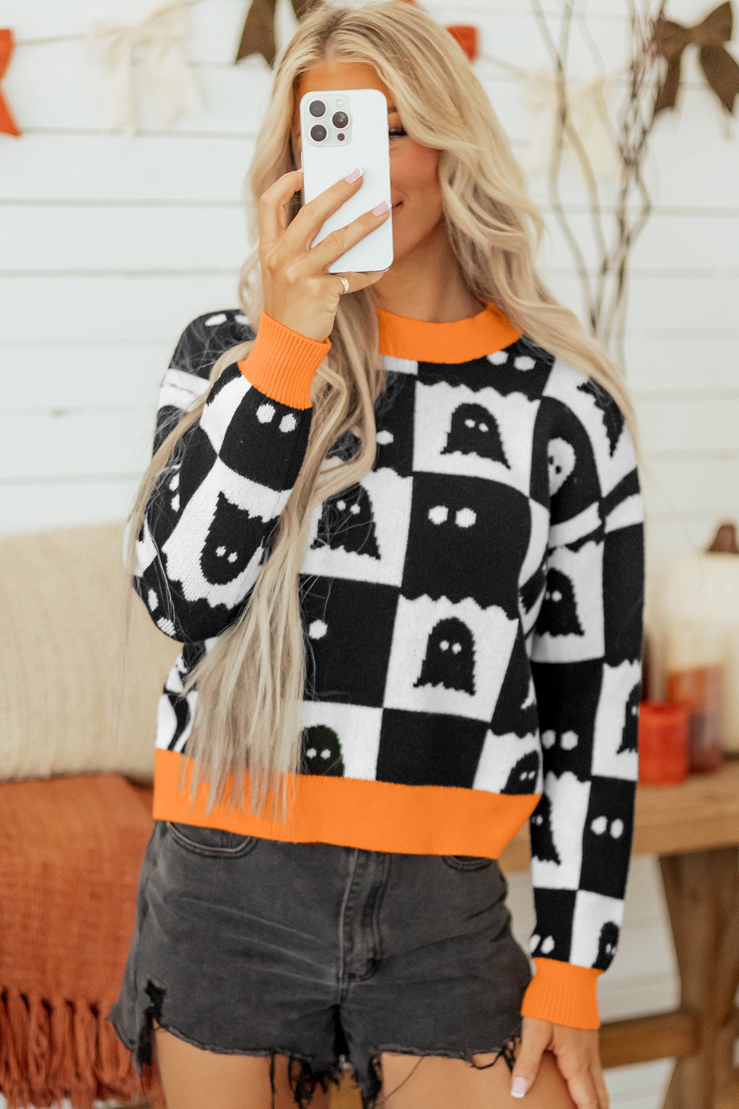 Black High Neck Drop Shoulder Geometric Print Sweater-Sweaters & Cardigans/Sweaters-[Adult]-[Female]-2022 Online Blue Zone Planet