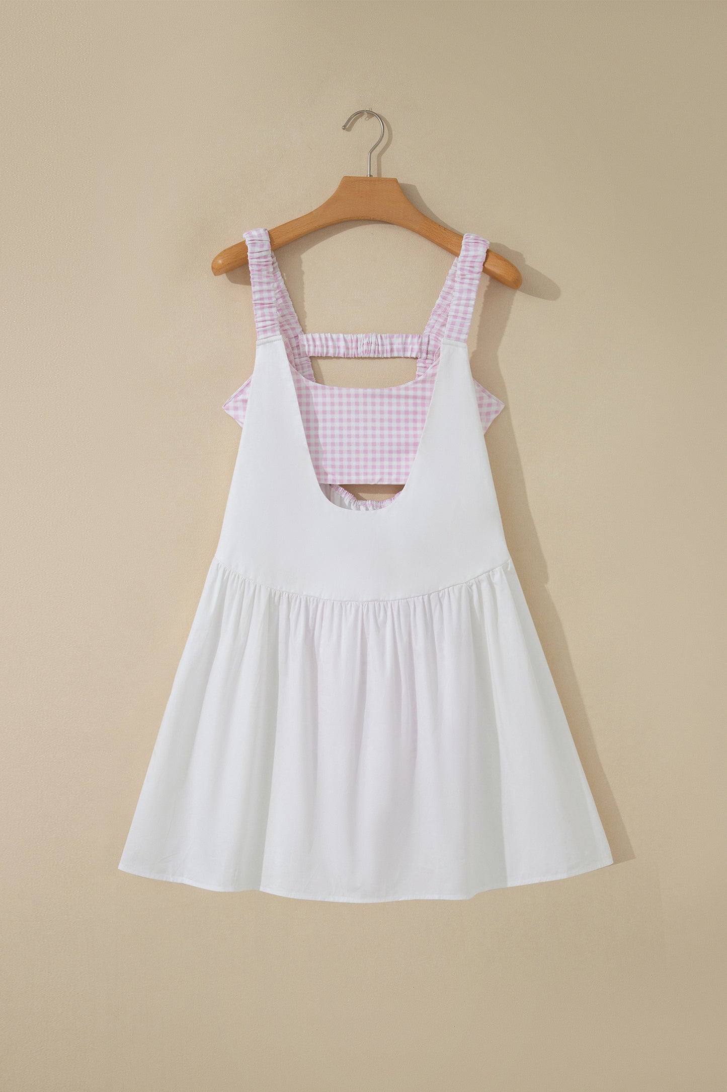 Yellow Cream Faux Two Piece Gingham Contrast Patchwork Loose Mini Dress-TOPS / DRESSES-[Adult]-[Female]-2022 Online Blue Zone Planet