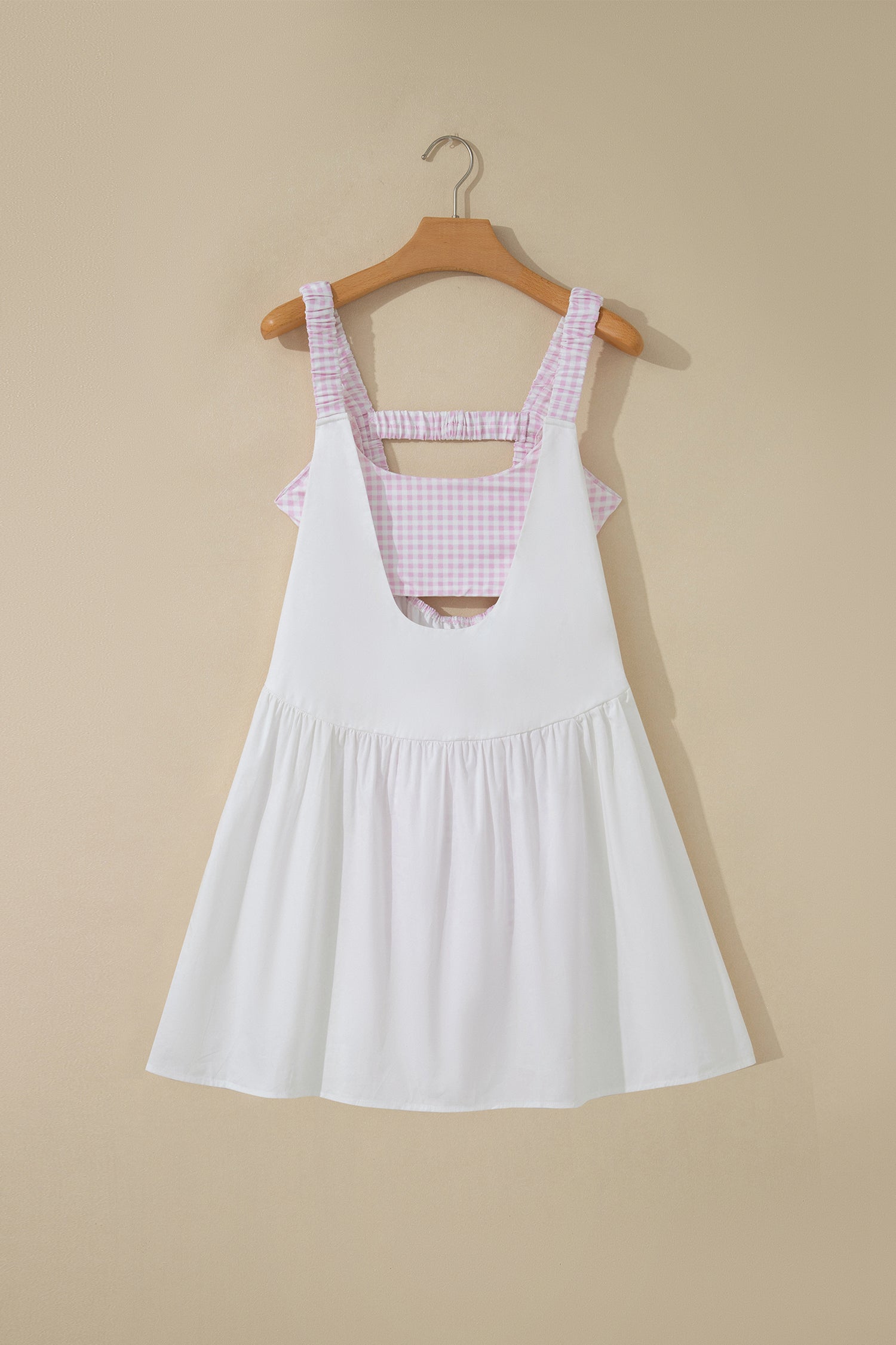 Yellow Cream Faux Two Piece Gingham Contrast Patchwork Loose Mini Dress-TOPS / DRESSES-[Adult]-[Female]-2022 Online Blue Zone Planet