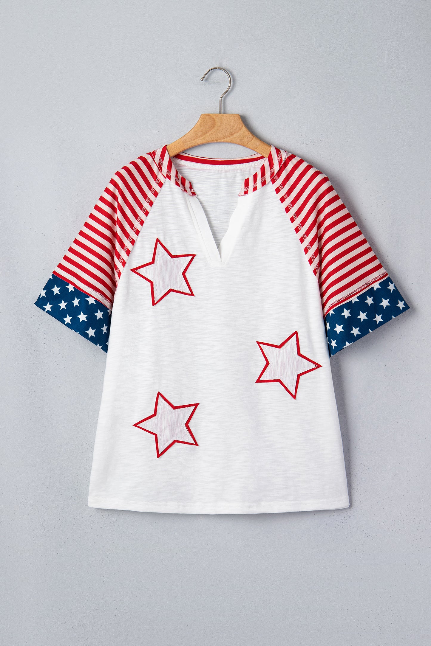 Fiery Red Star Detail Flag Inspired Short Sleeve Top-Tops/Tops & Tees-[Adult]-[Female]-2022 Online Blue Zone Planet